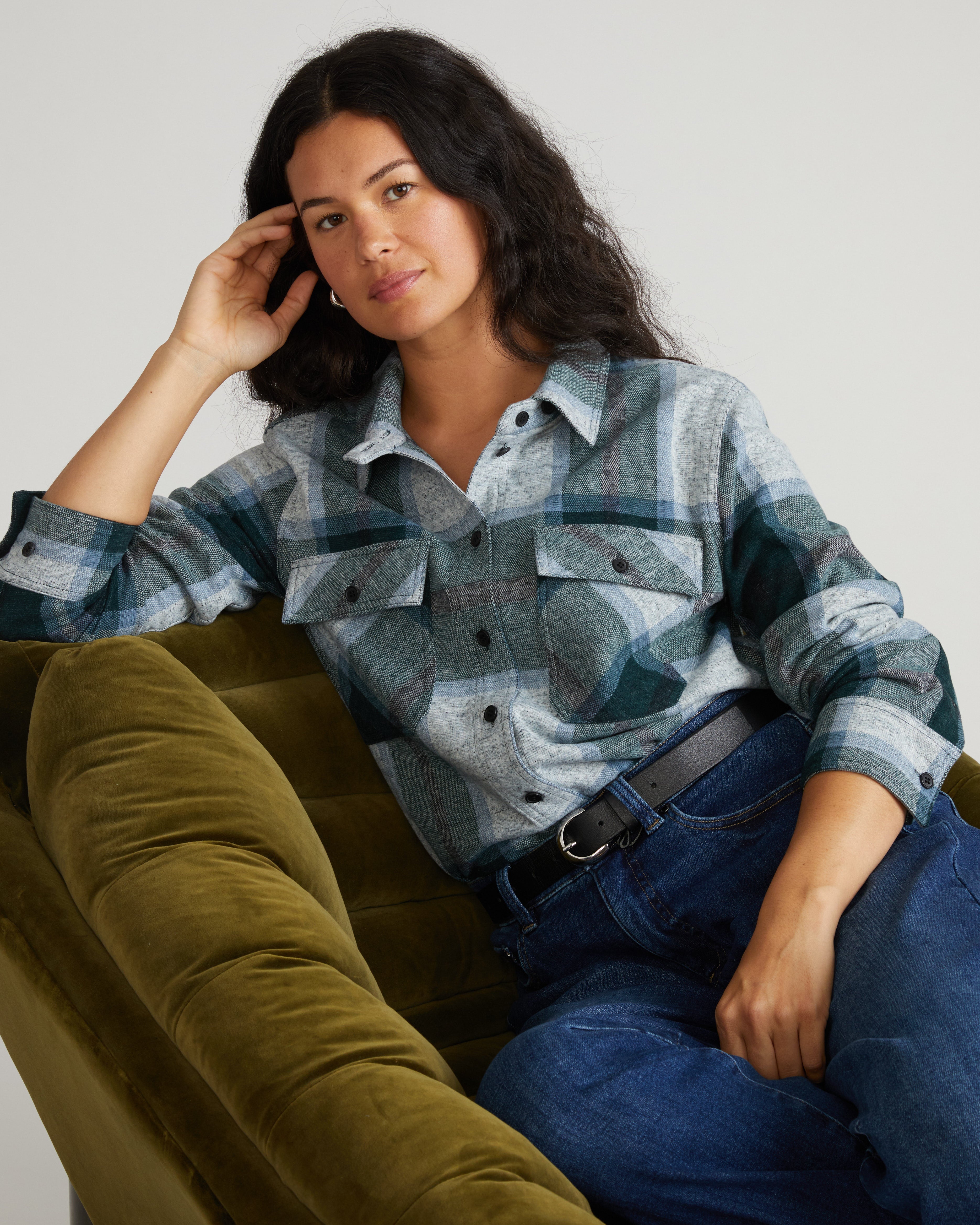 Maine Stretch Flannel Shirt - Mate Green Plaid