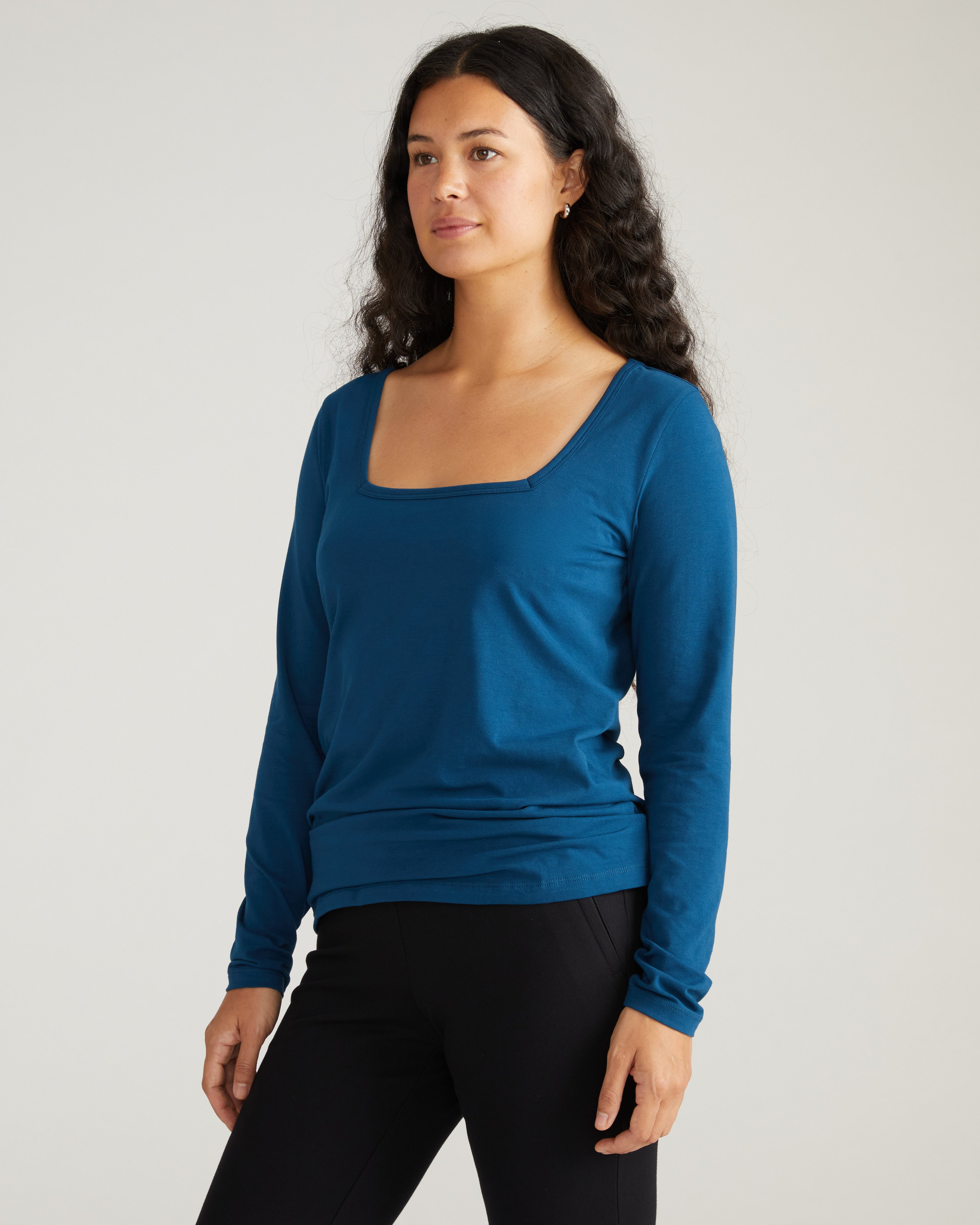 Long Sleeve Square Neck Tee - Deep Teal