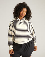 French Terry Pullover Hoodie - Ecru/Black Stripe