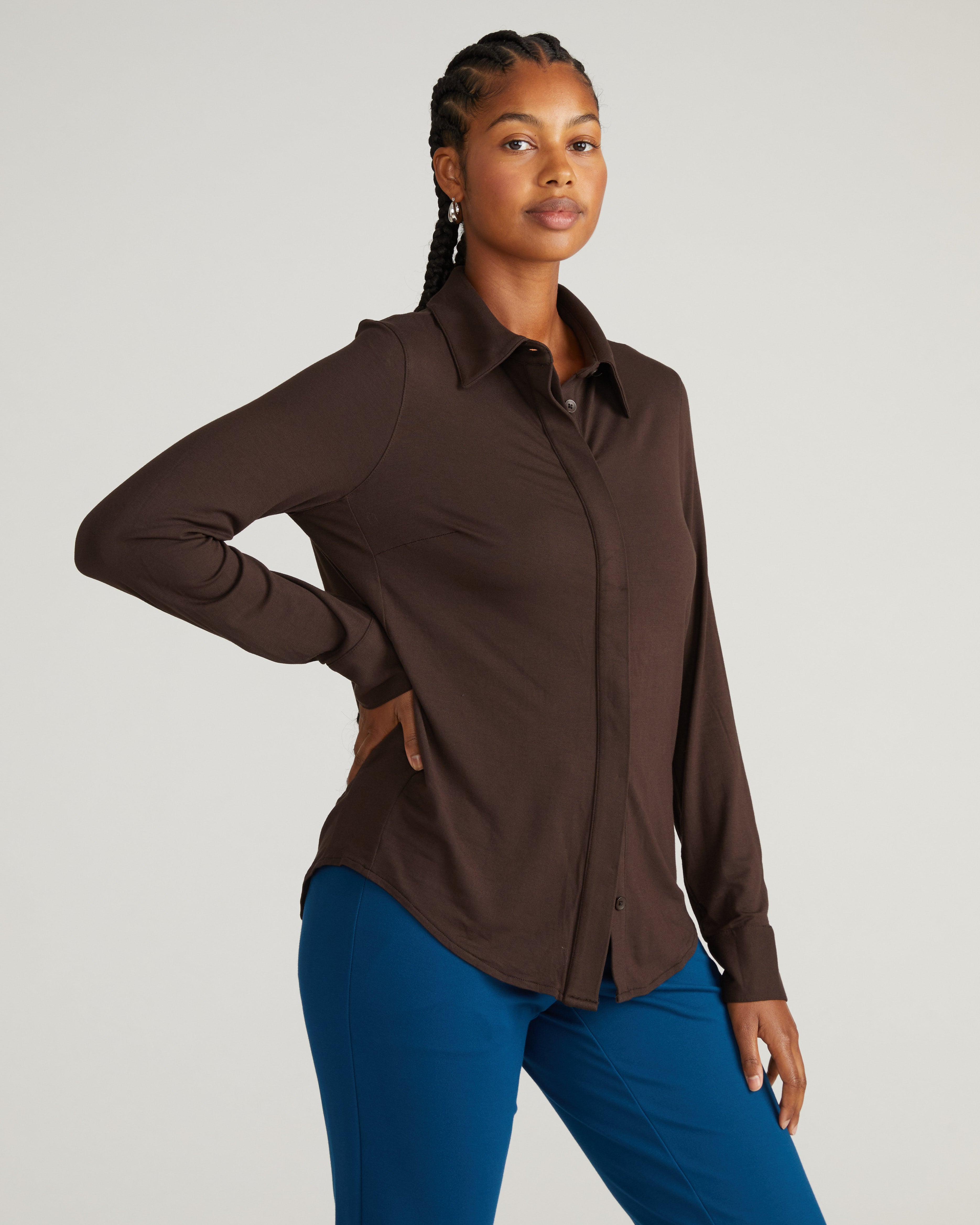 Elbe Liquid Jersey Shirt Classic Fit - Espresso