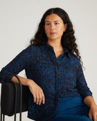 Elbe Liquid Jersey Shirt Classic Fit - Deep Teal Animal Print