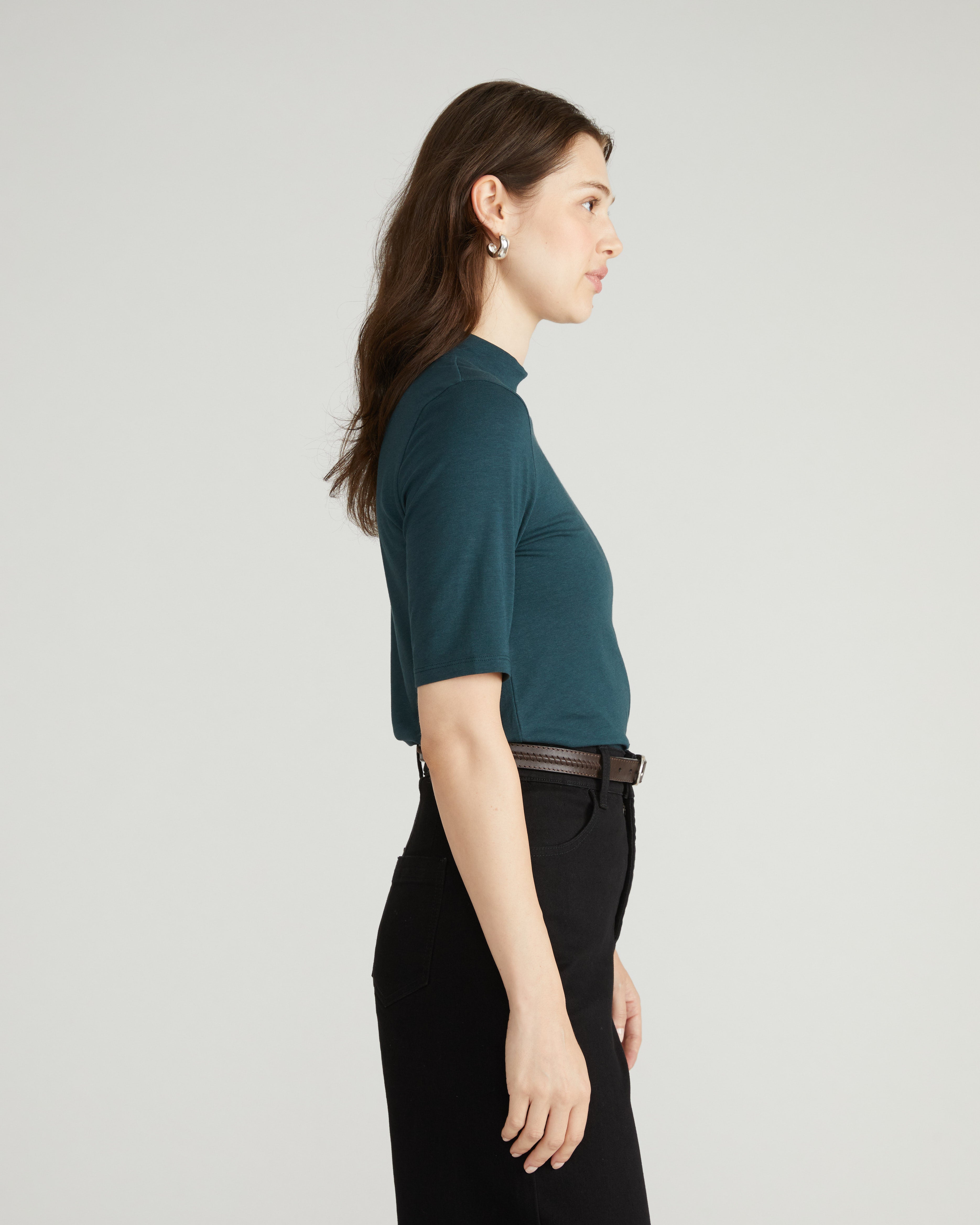 Modern Mock Neck Tee - Deep Sea