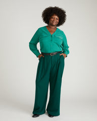 Cooling Stretch Cupro Button-Down Blouse - Green Tourmaline