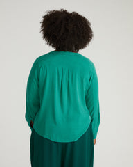 Cooling Stretch Cupro Button-Down Blouse - Green Tourmaline
