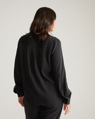 Cooling Stretch Cupro Button-Down Blouse - Black