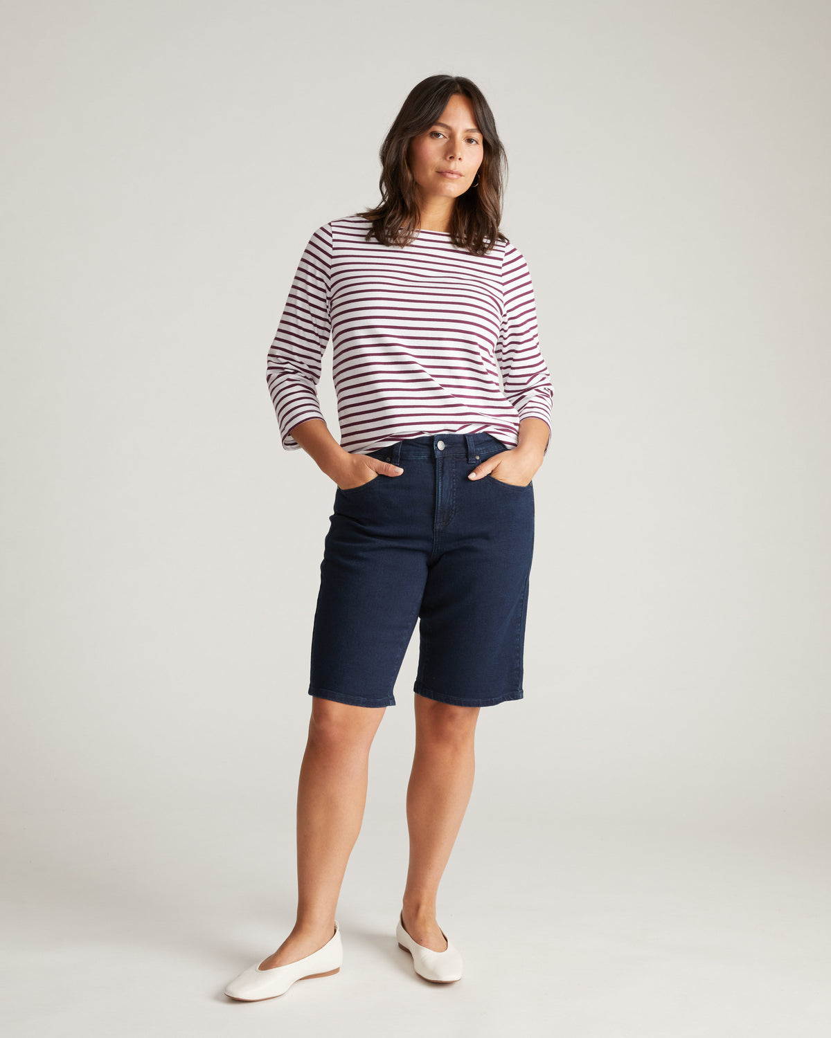 Belle Breton Stripe Jersey Tee - White/Gamay Stripe