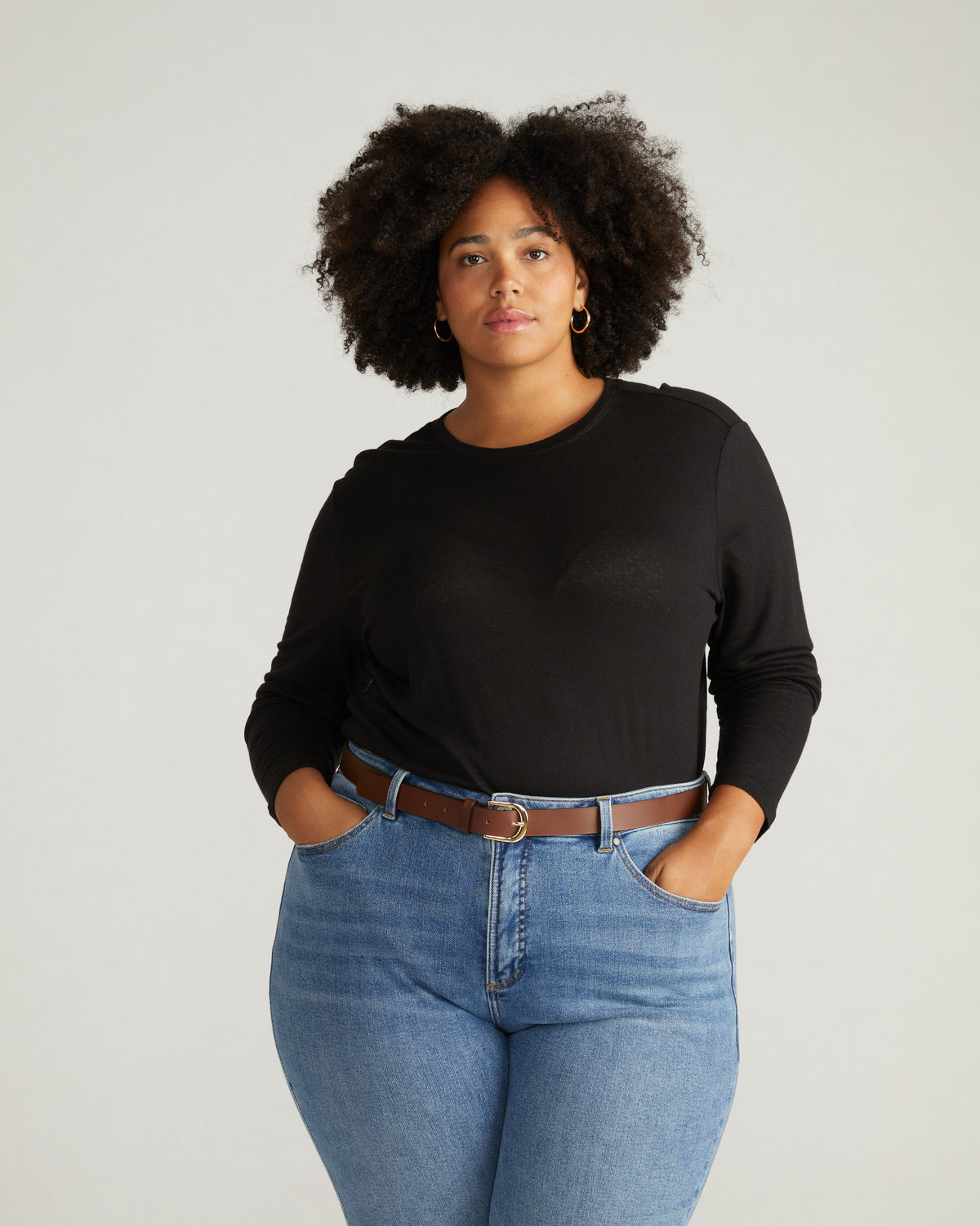 Breeze Stretch Linen Long Sleeve Tee - Black