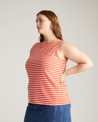 Noyack Breton Stripe Boatneck Tank - Coral Reef/White Stripe
