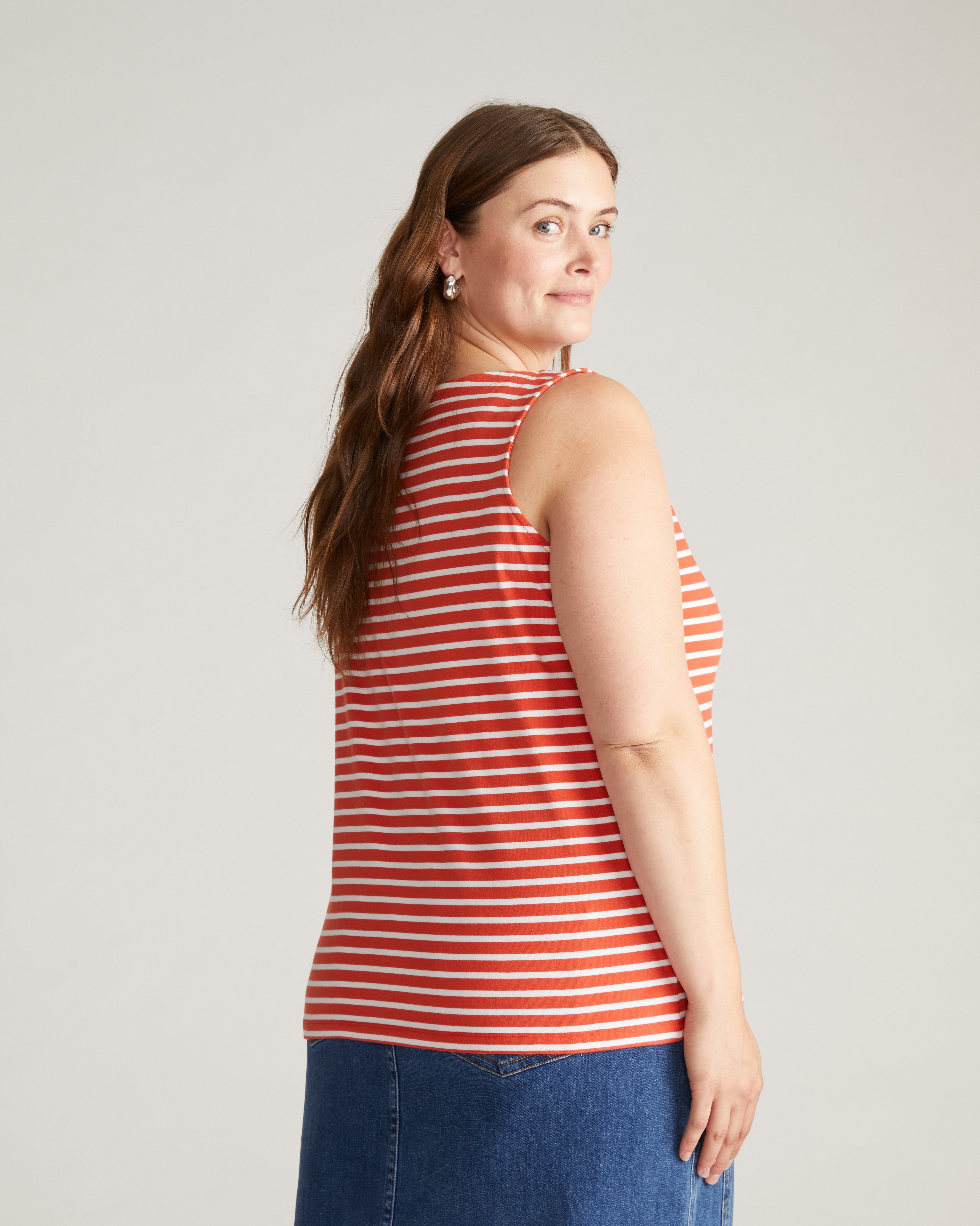 Noyack Breton Stripe Boatneck Tank - Coral Reef/White Stripe