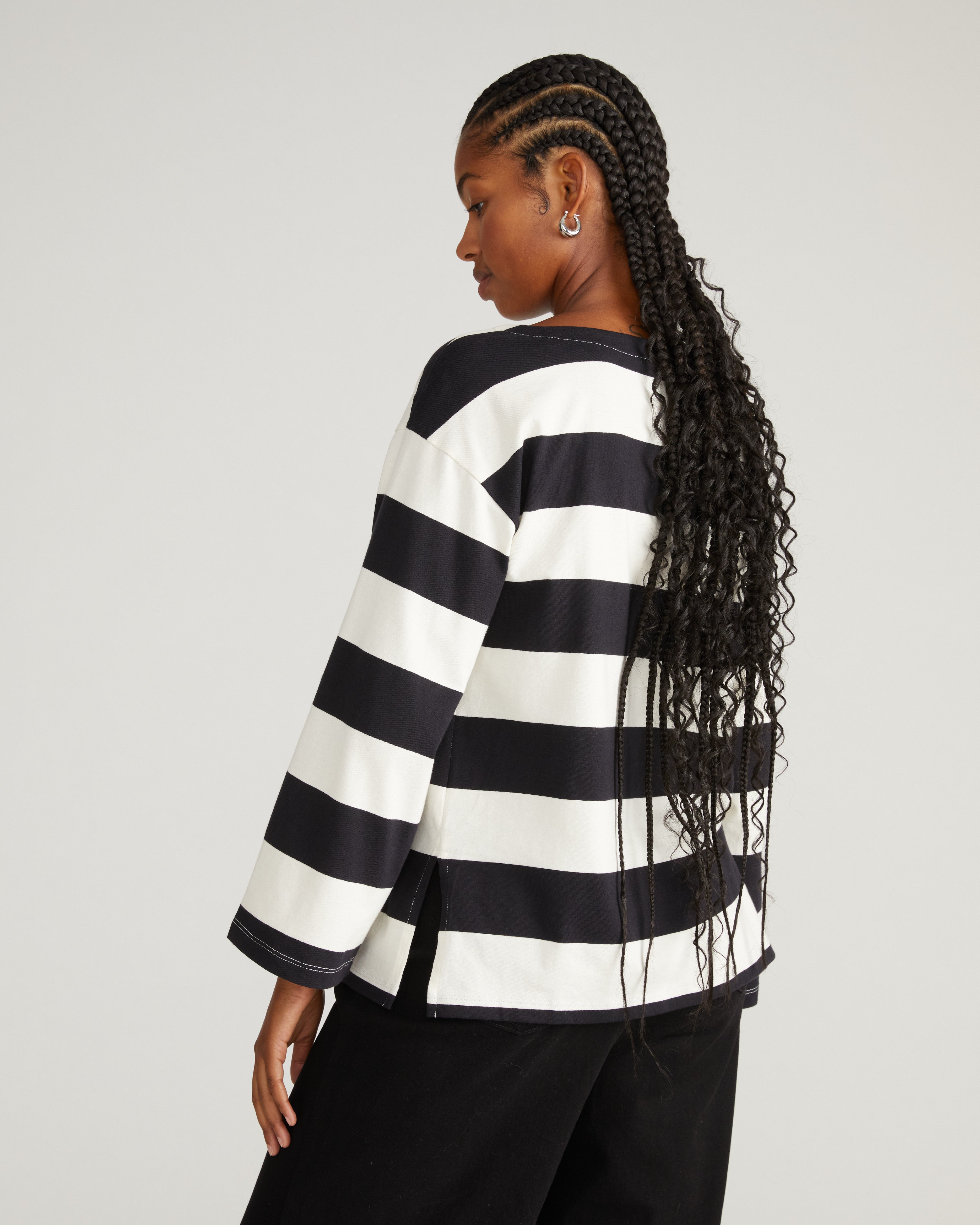 Montauk Breton Stripe Bell Sleeve Top - Ecru/Black Rugby Stripe