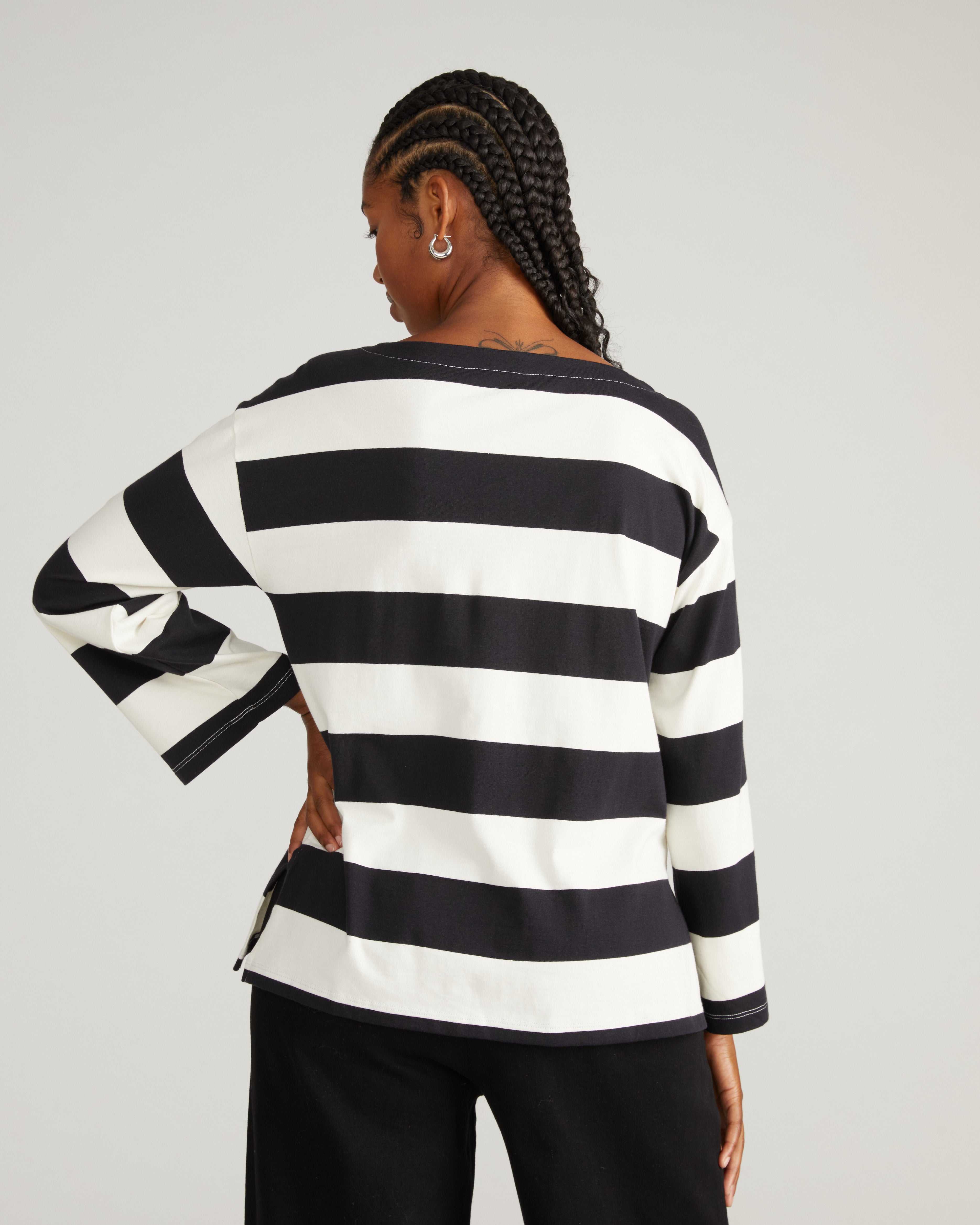 Montauk Breton Stripe Bell Sleeve Top - Ecru/Black Rugby Stripe