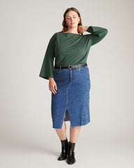 Montauk Breton Stripe Bell Sleeve Top - Solid Conifer