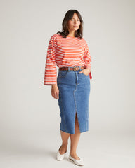 Montauk Breton Stripe Bell Sleeve Top - Coral Reef/White Stripe