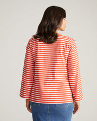 Montauk Breton Stripe Bell Sleeve Top - Coral Reef/White Stripe