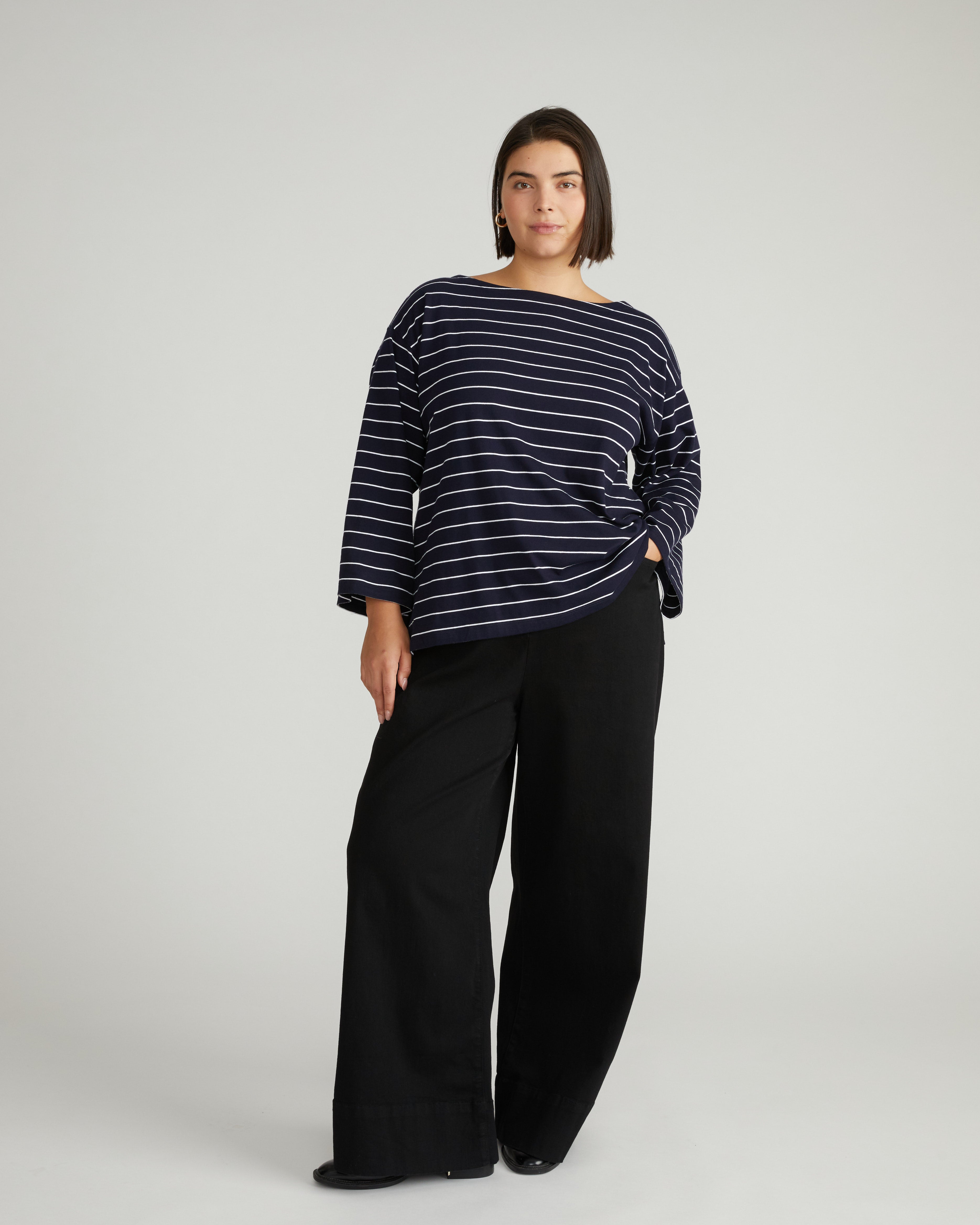Montauk Breton Stripe Bell Sleeve Top - Navy Pinstripe
