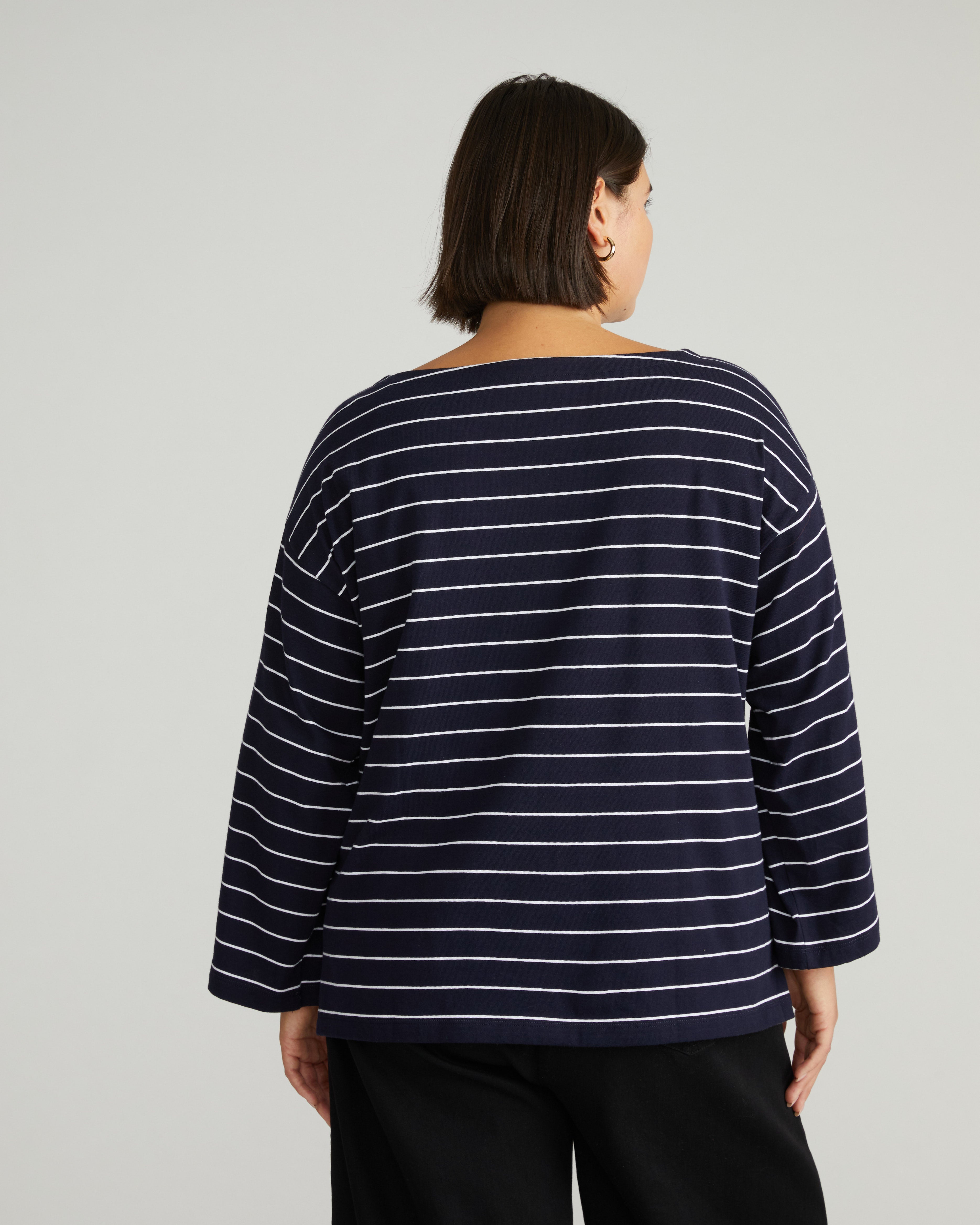 Montauk Breton Stripe Bell Sleeve Top - Navy Pinstripe