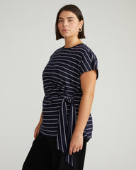 Crescent Breton Stripe Knot Tee - Navy Pinstripe