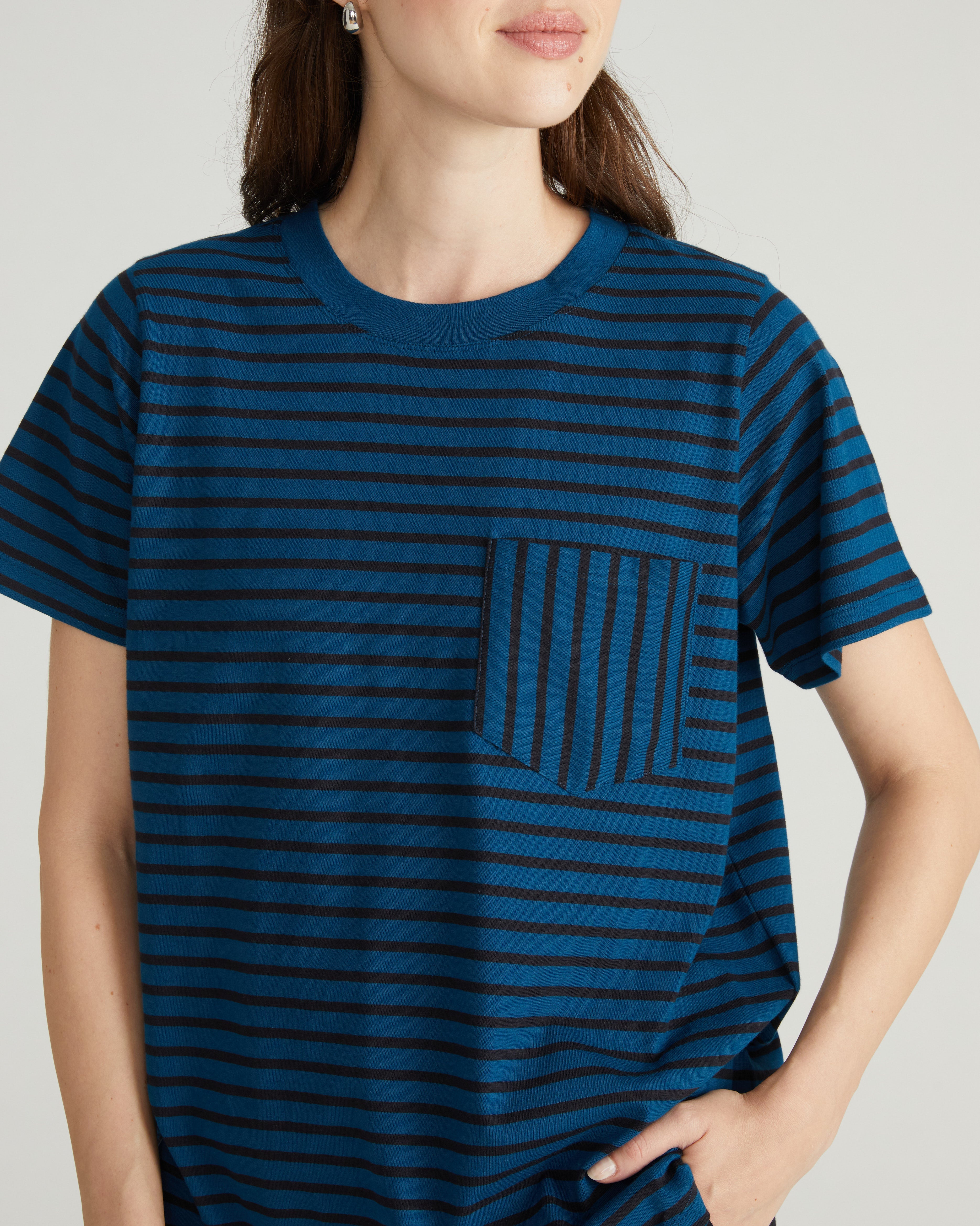 Breton Stripe Garcon Tee - Deep Teal/Black Stripe