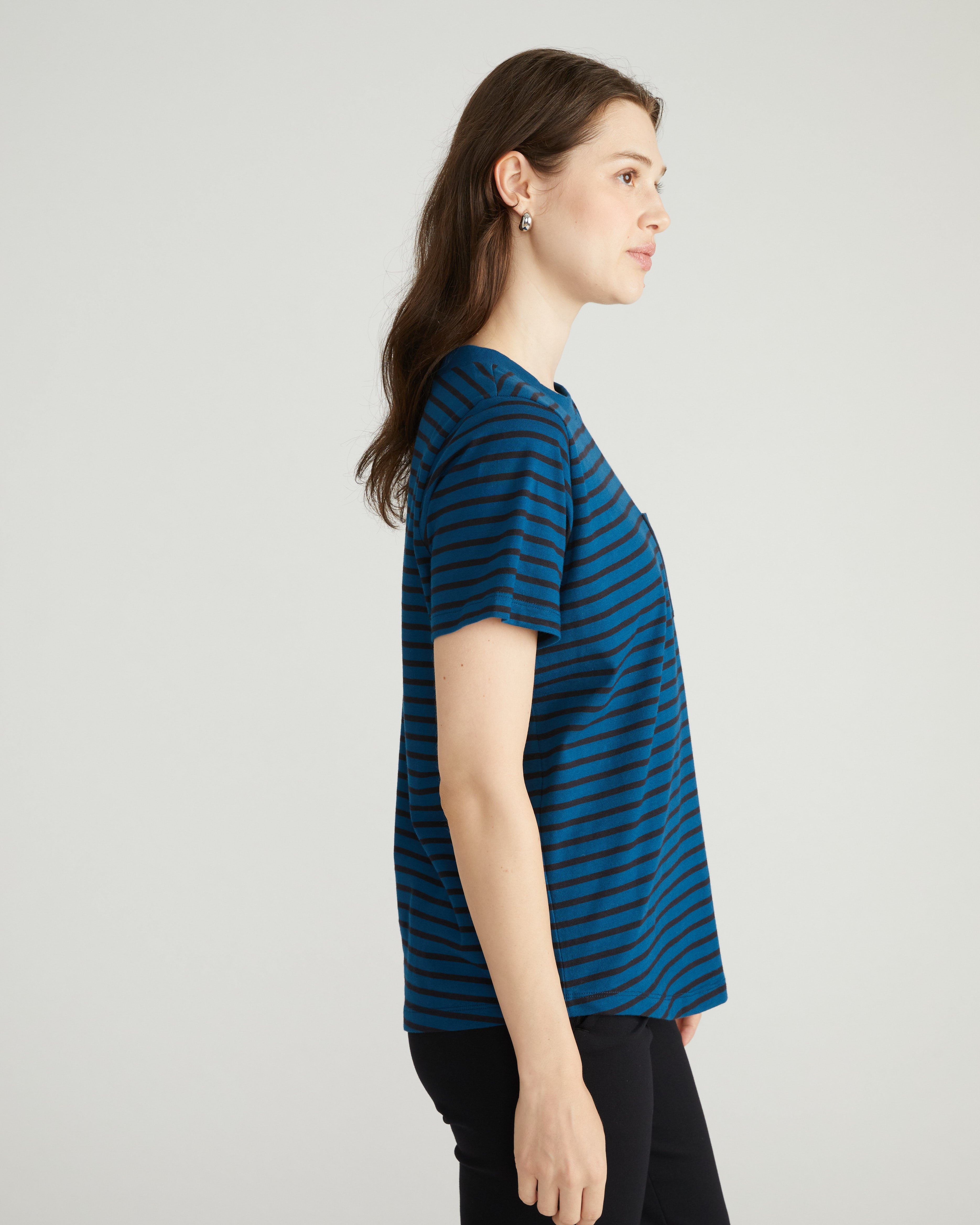 Breton Stripe Garcon Tee - Deep Teal/Black Stripe