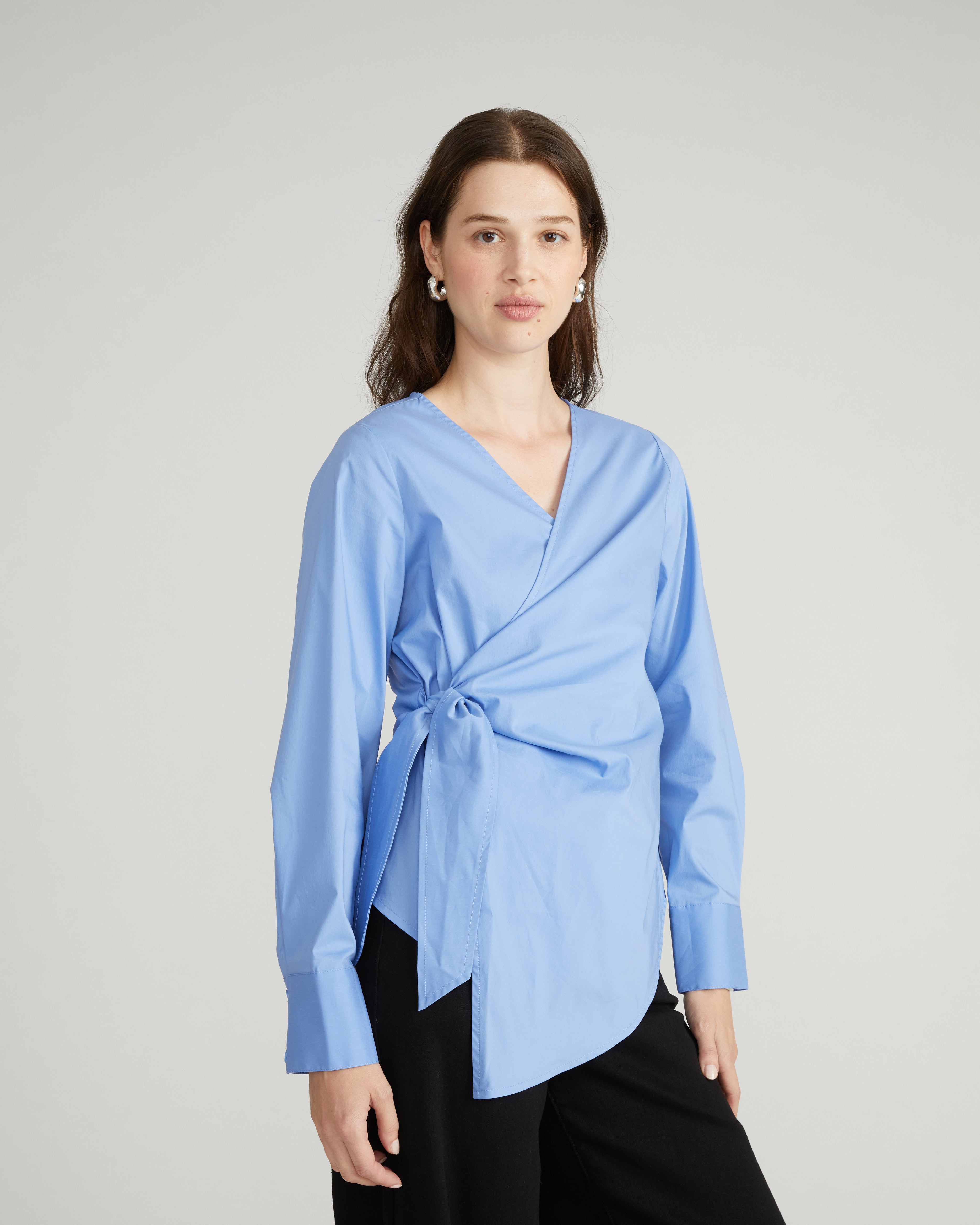 Beacon Stretch Poplin Wrap Shirt - Soft Blue