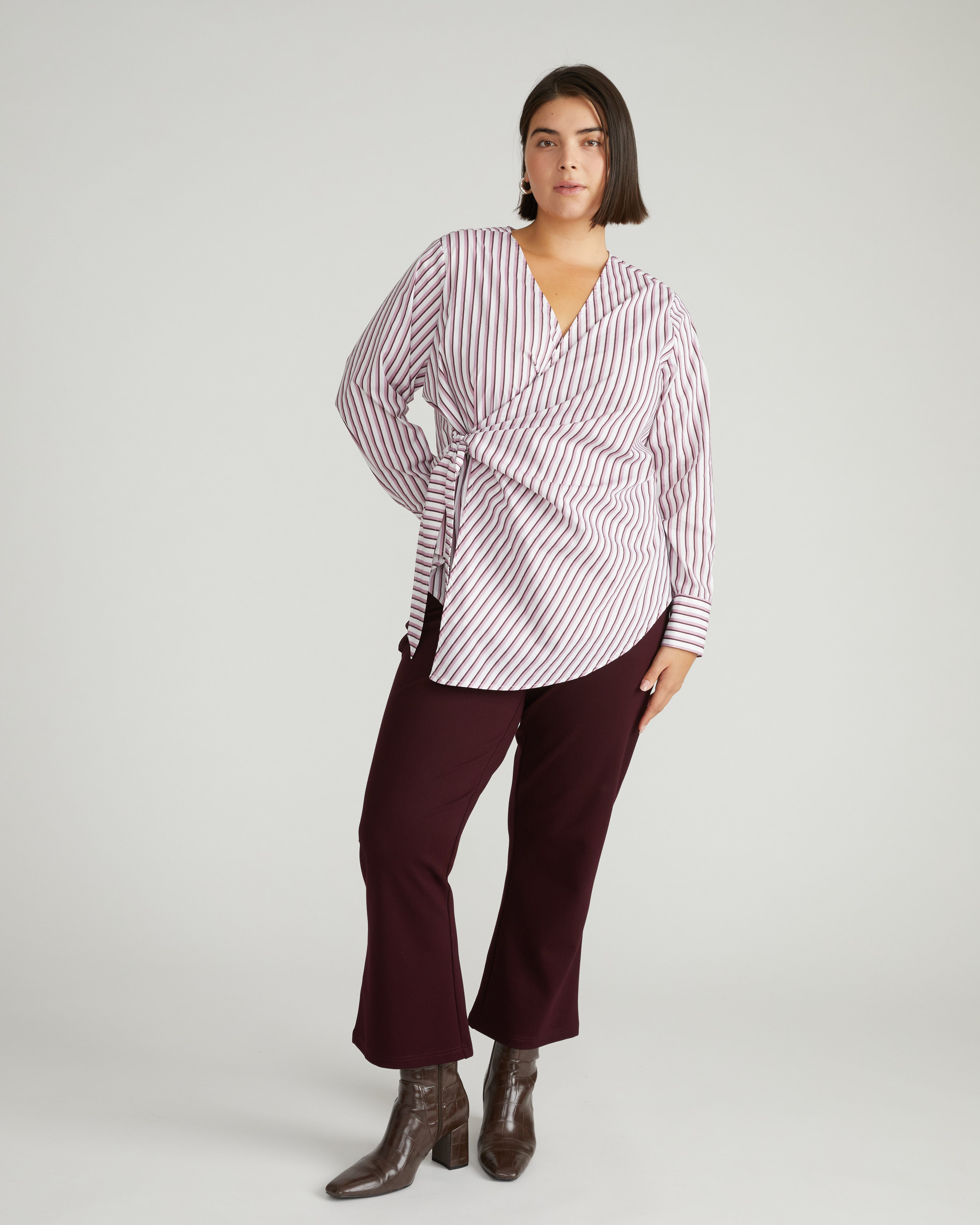 Beacon Stretch Poplin Wrap Shirt - Lilac Multi Stripe