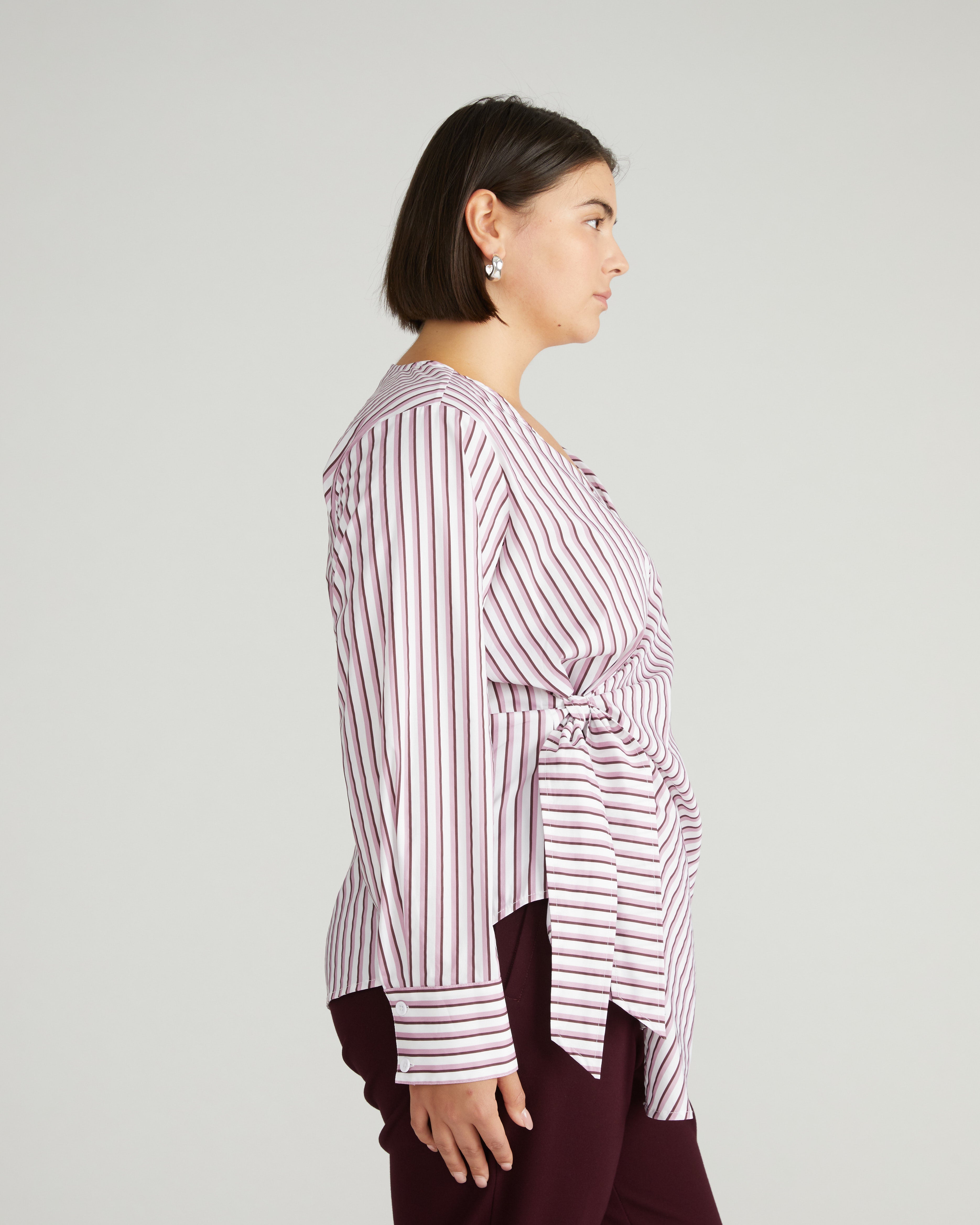 Beacon Stretch Poplin Wrap Shirt - Lilac Multi Stripe