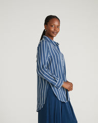 Cooling Stretch Cupro Artist Shirt - Ensign Blue/White Stripe