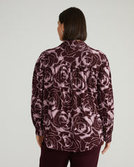 Moore Liquid Jersey Blouse - Rose Print in Black Cherry