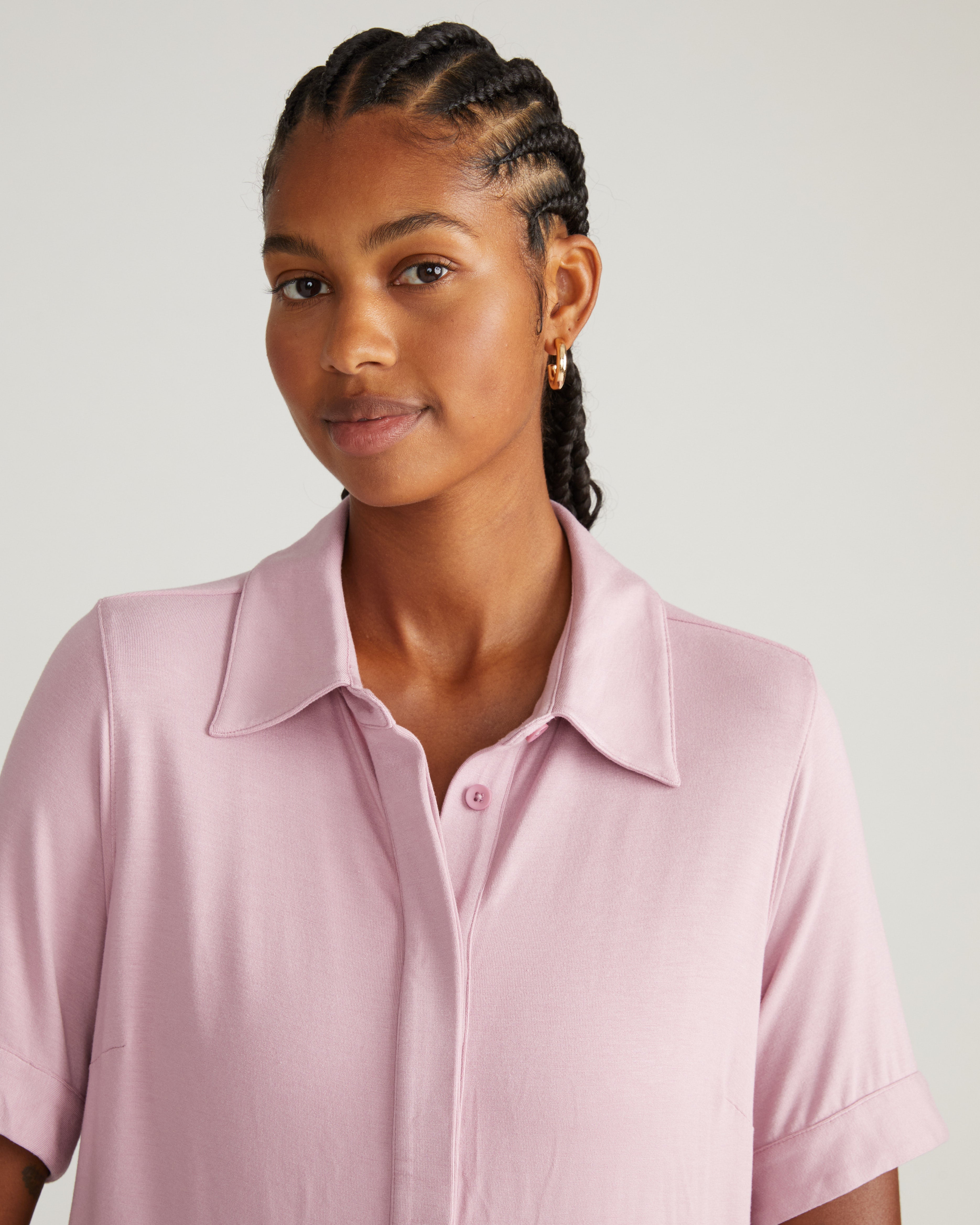 Chelsea Liquid Jersey Short Sleeve Shirt - Pale Mauve