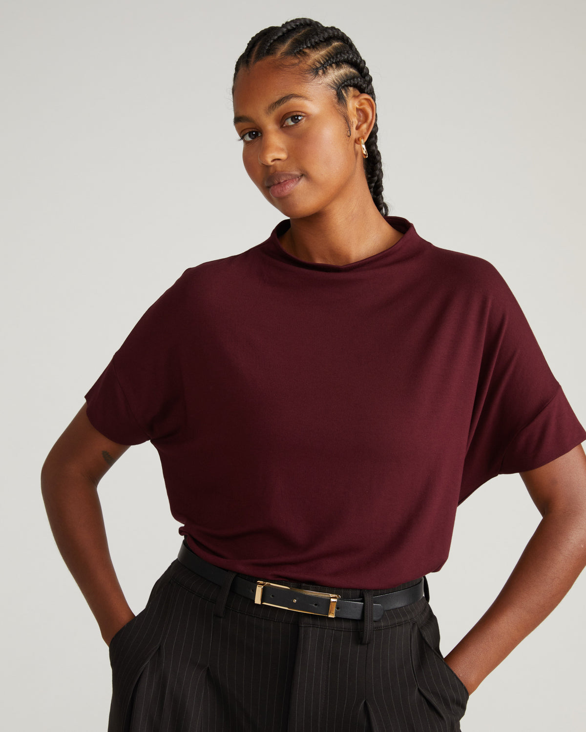 Petra Liquid Jersey Top - Black Cherry