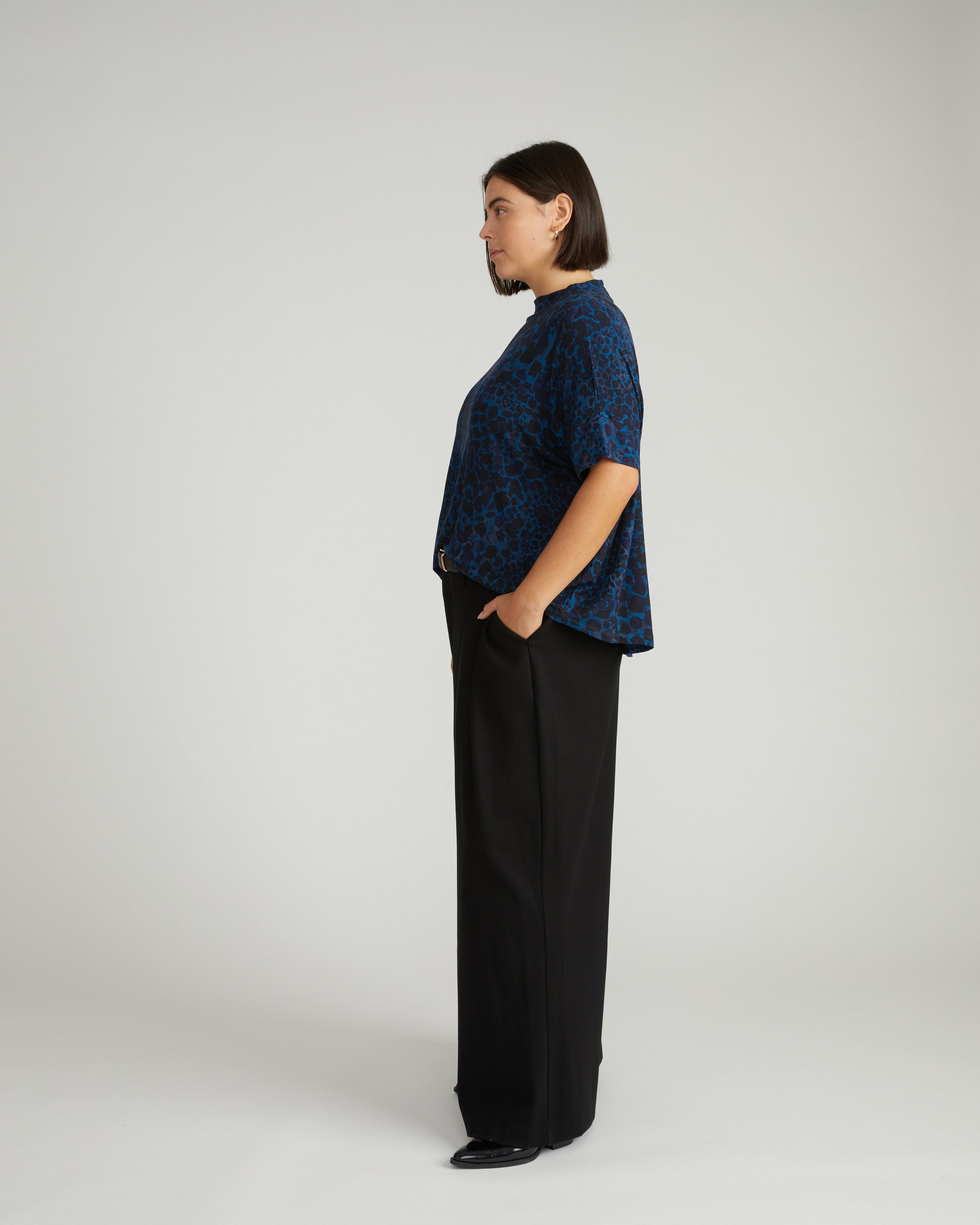 Petra Liquid Jersey Top - Deep Teal Animal Print