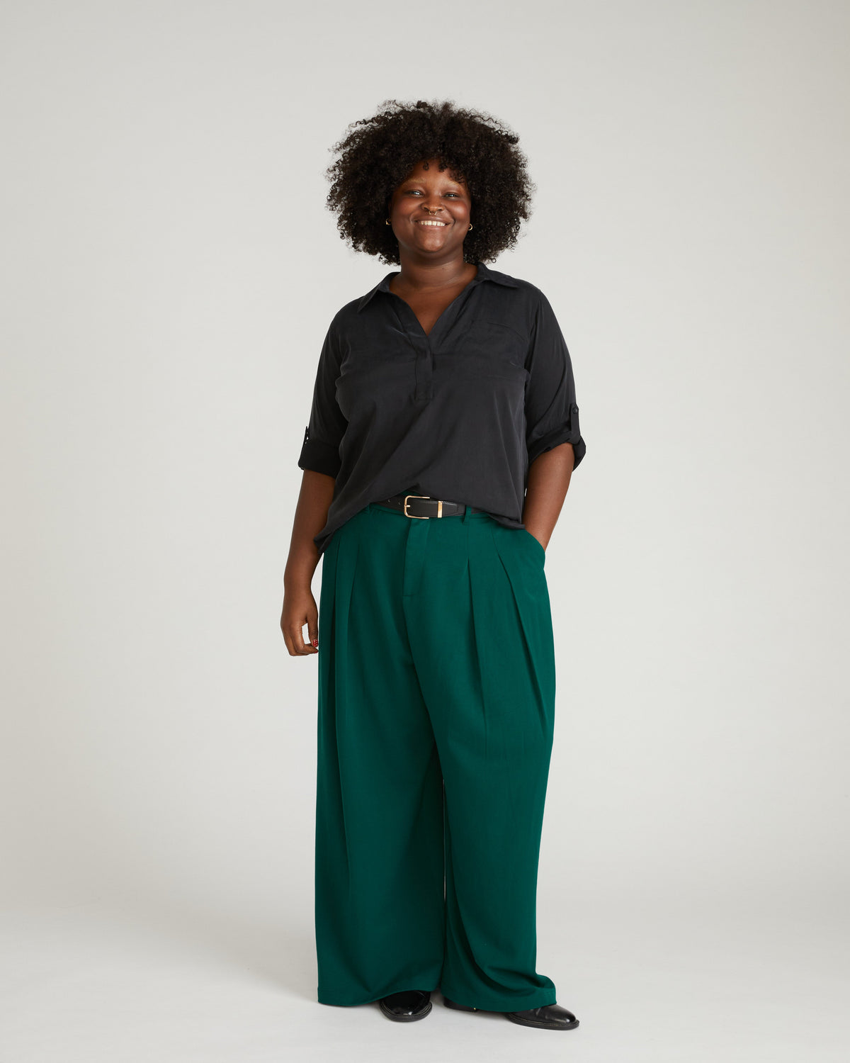 Button Back Stretch Cupro Polo Shirt - Black