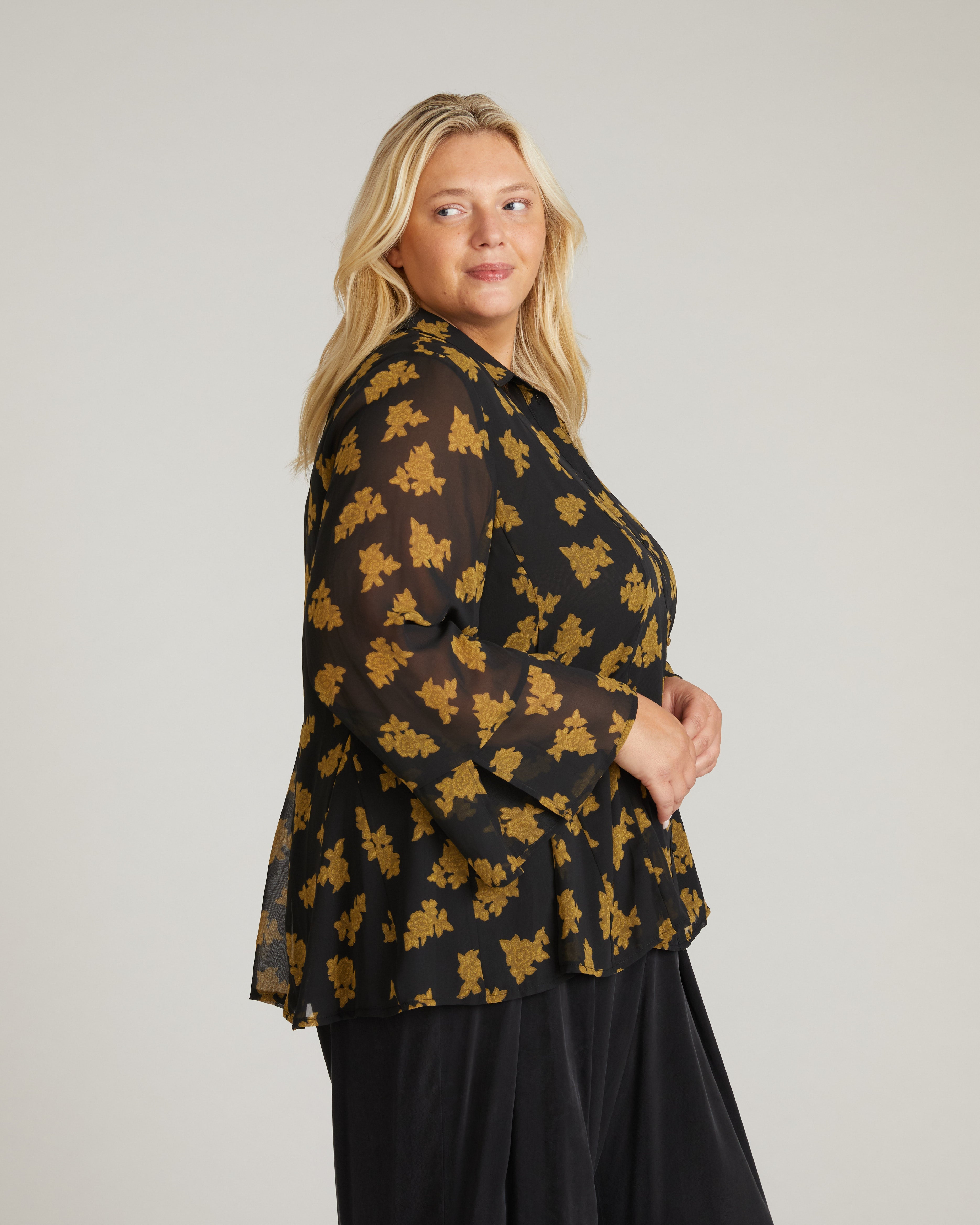 Evie Chiffon Blouse - Gold Heirloom Print