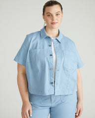 Flynn Short Sleeve Denim Shacket - Clear Sky