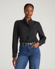 Endora Stretch Cupro Blouse - Black