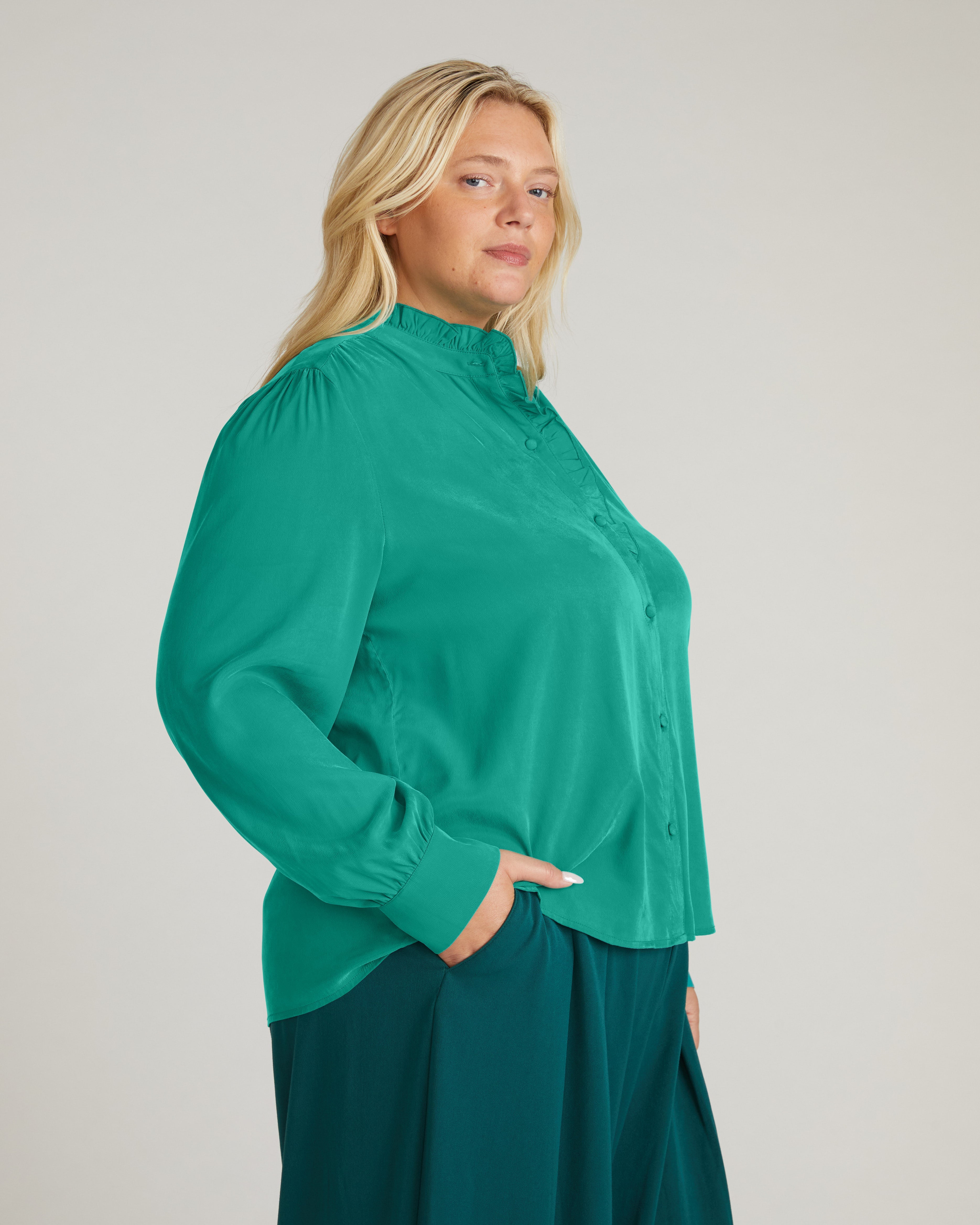 Endora Stretch Cupro Blouse - Green Tourmaline