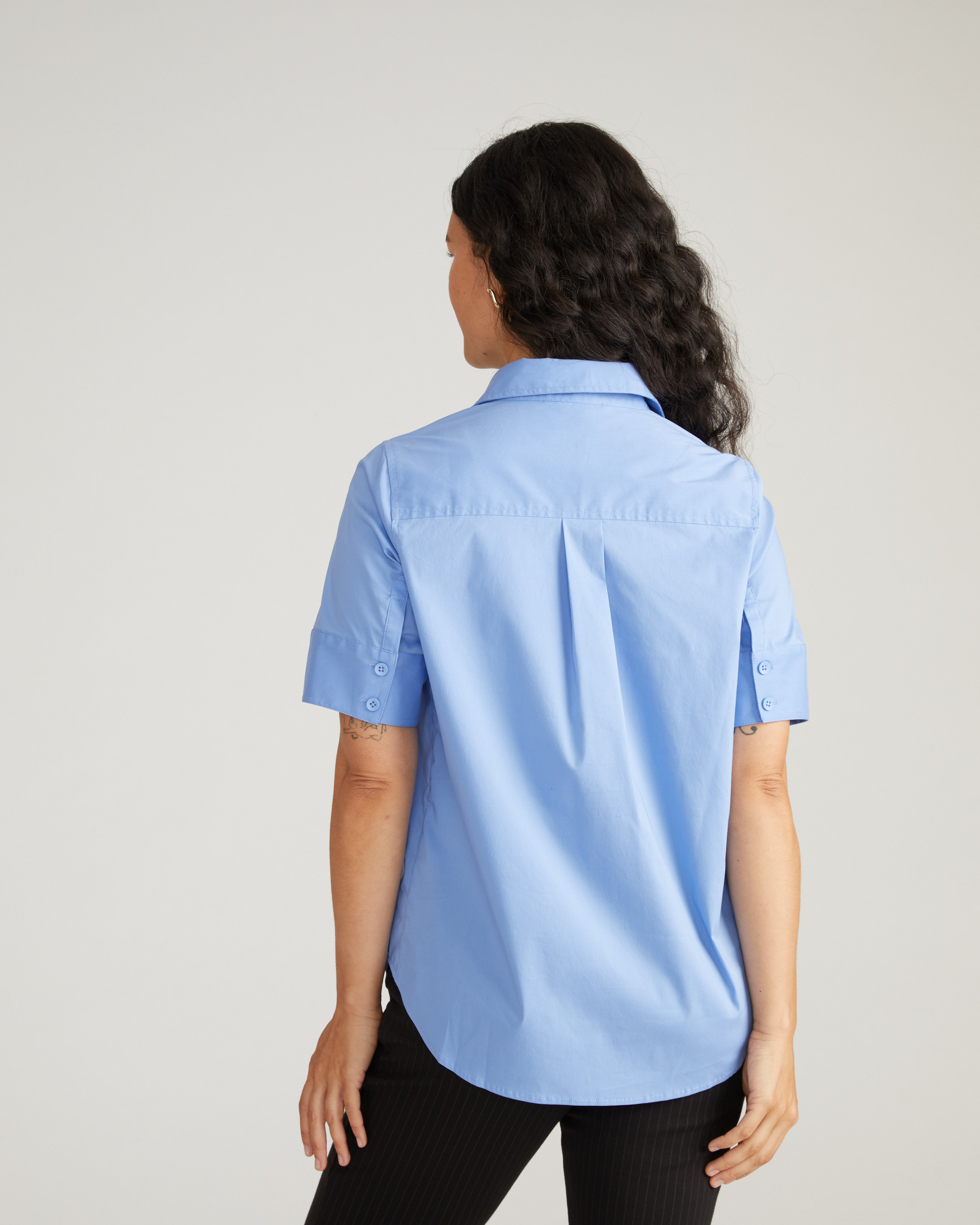 Elbe Stretch Poplin Short Sleeve Shirt - Soft Blue