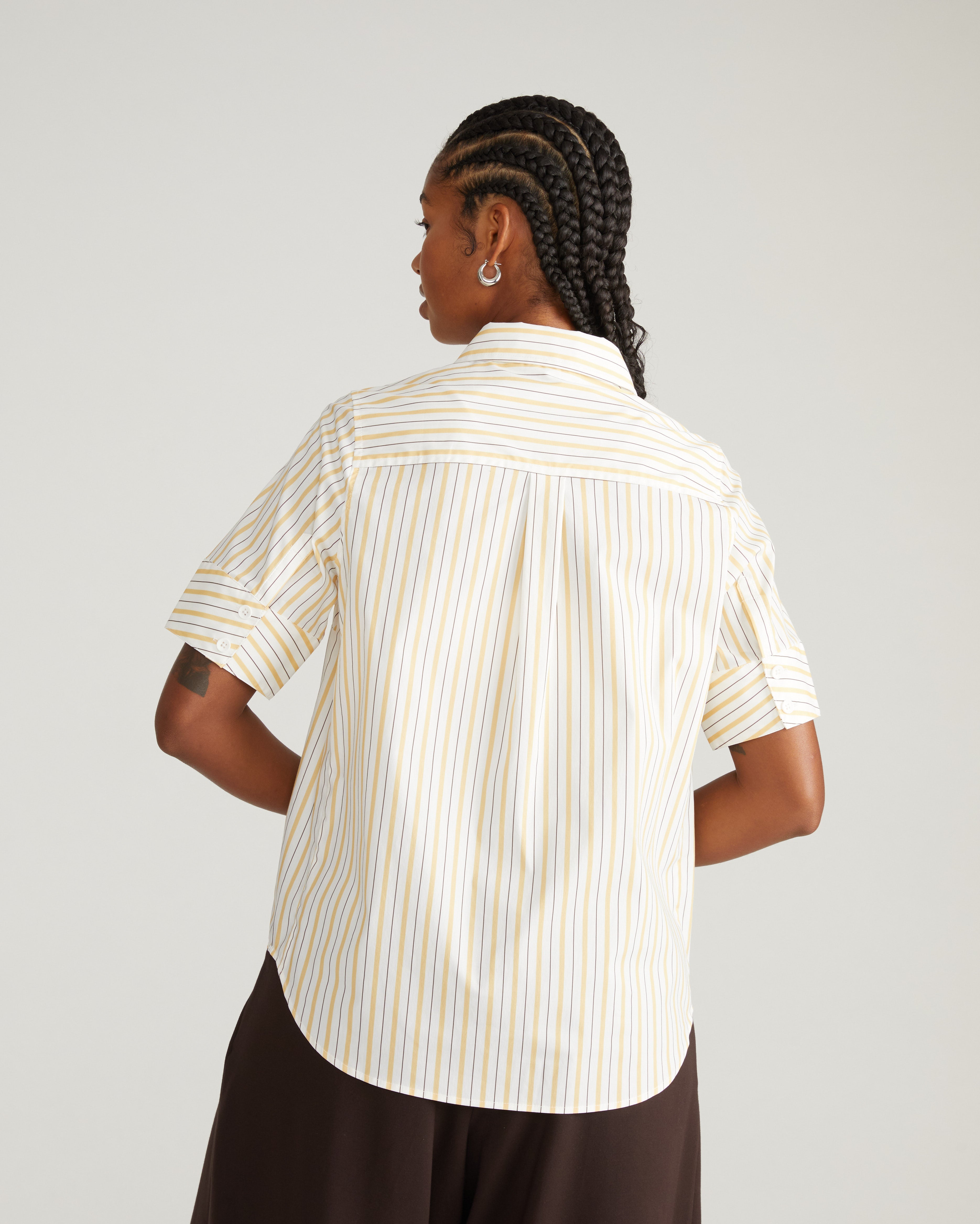 Elbe Stretch Poplin Short Sleeve Shirt - Yellow Multi Stripe