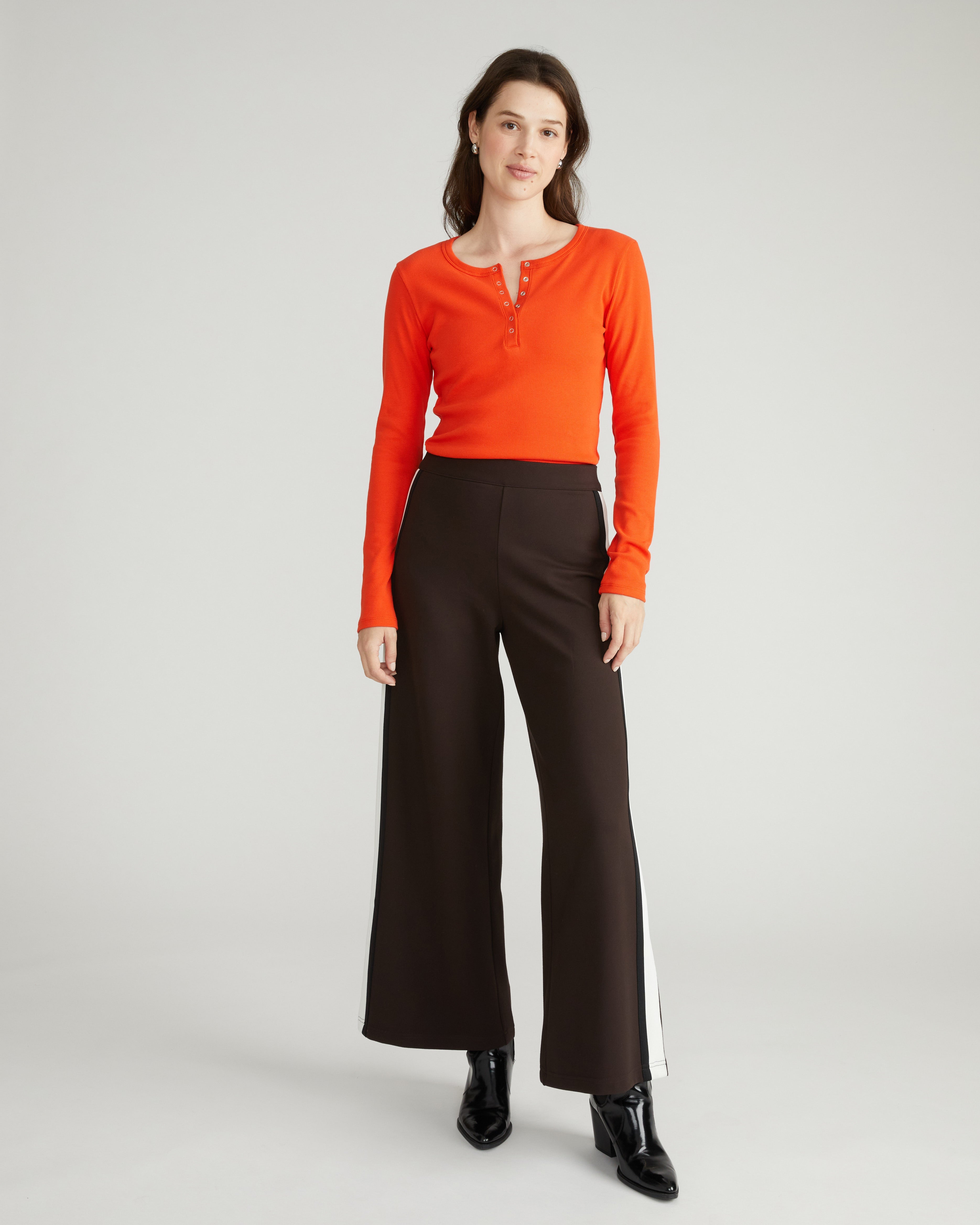 Henley Long Sleeve Ribbed Tee - Poppy