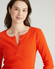 Henley Long Sleeve Ribbed Tee - Poppy