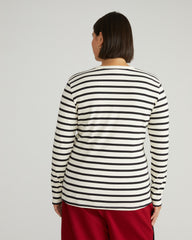 Henley Long Sleeve Ribbed Tee - Ecru/Black Stripe