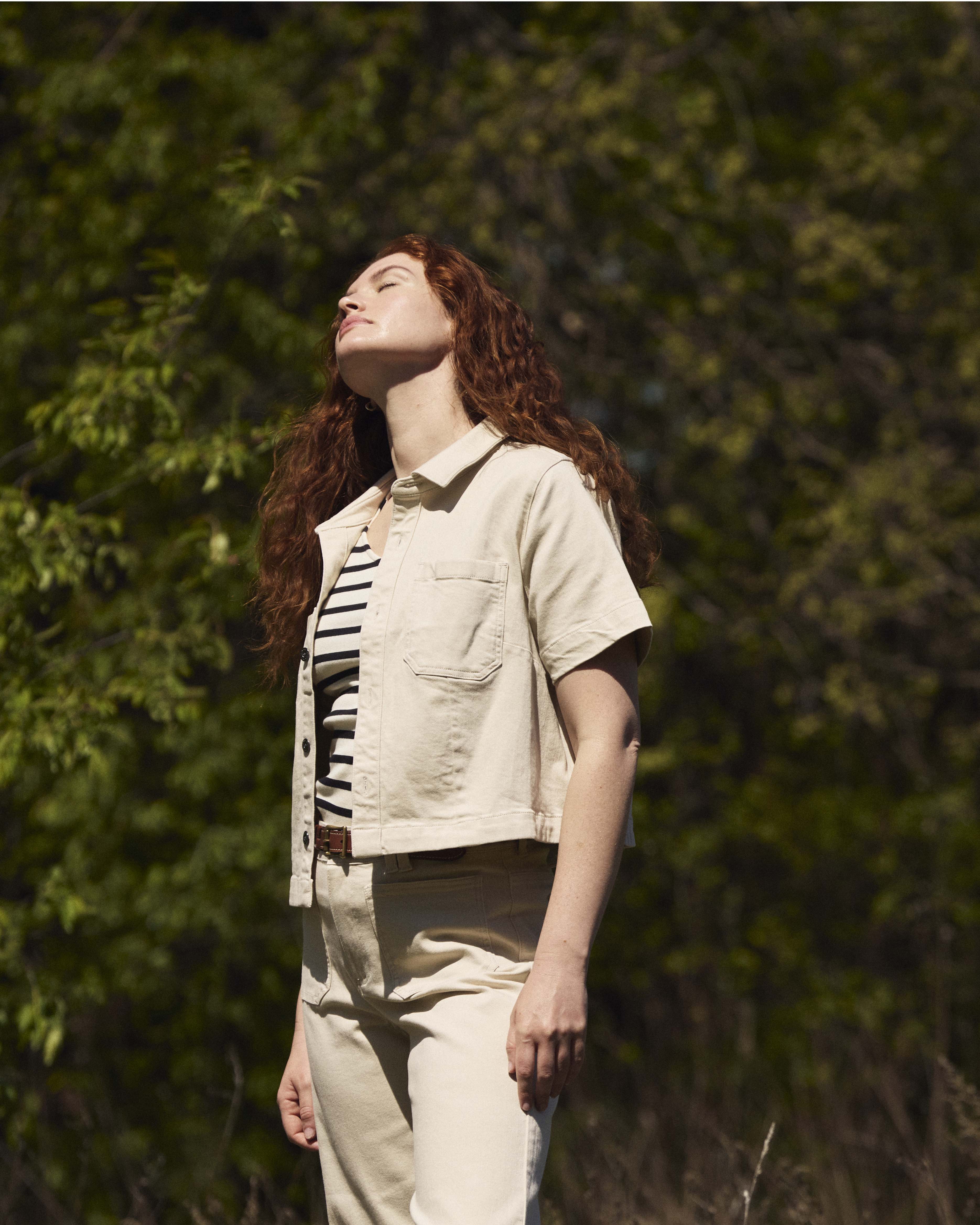 Flynn Short Sleeve Denim Shacket - Ecru