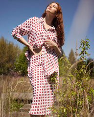 Cooling Stretch Cupro Bias Skirt - Morningstar Print in Red