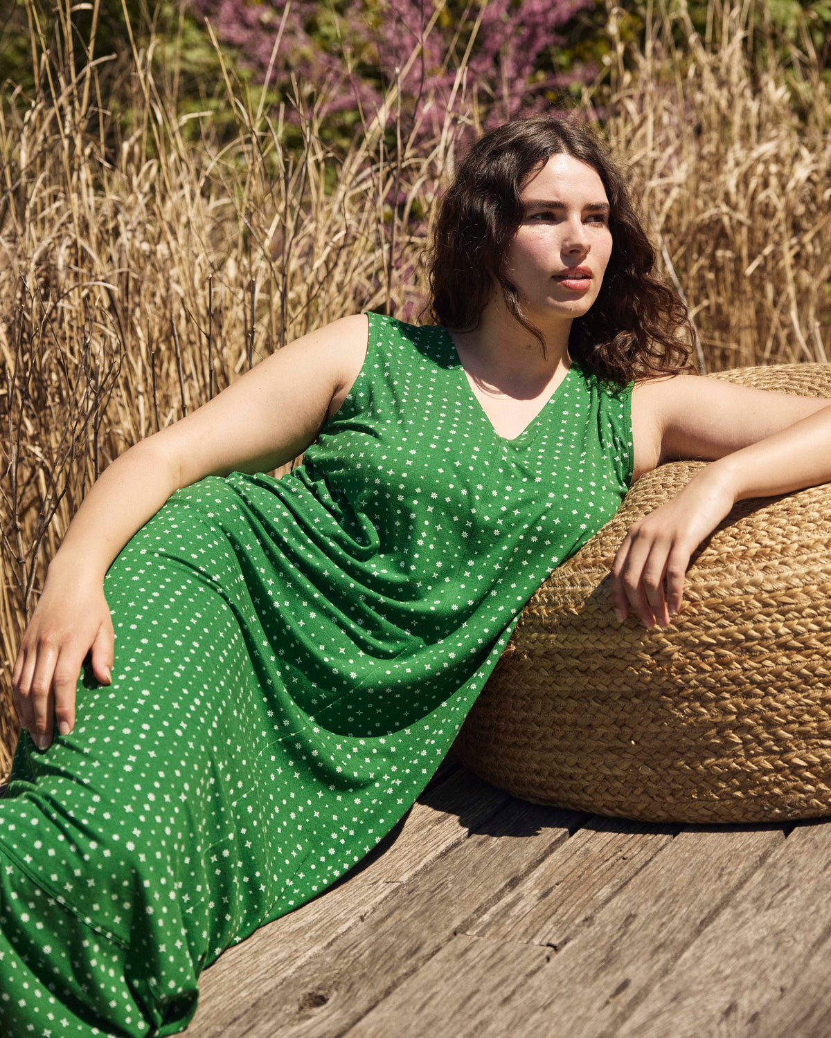 Claremont Liquid Jersey Sheath Dress - Galactic Print in Green