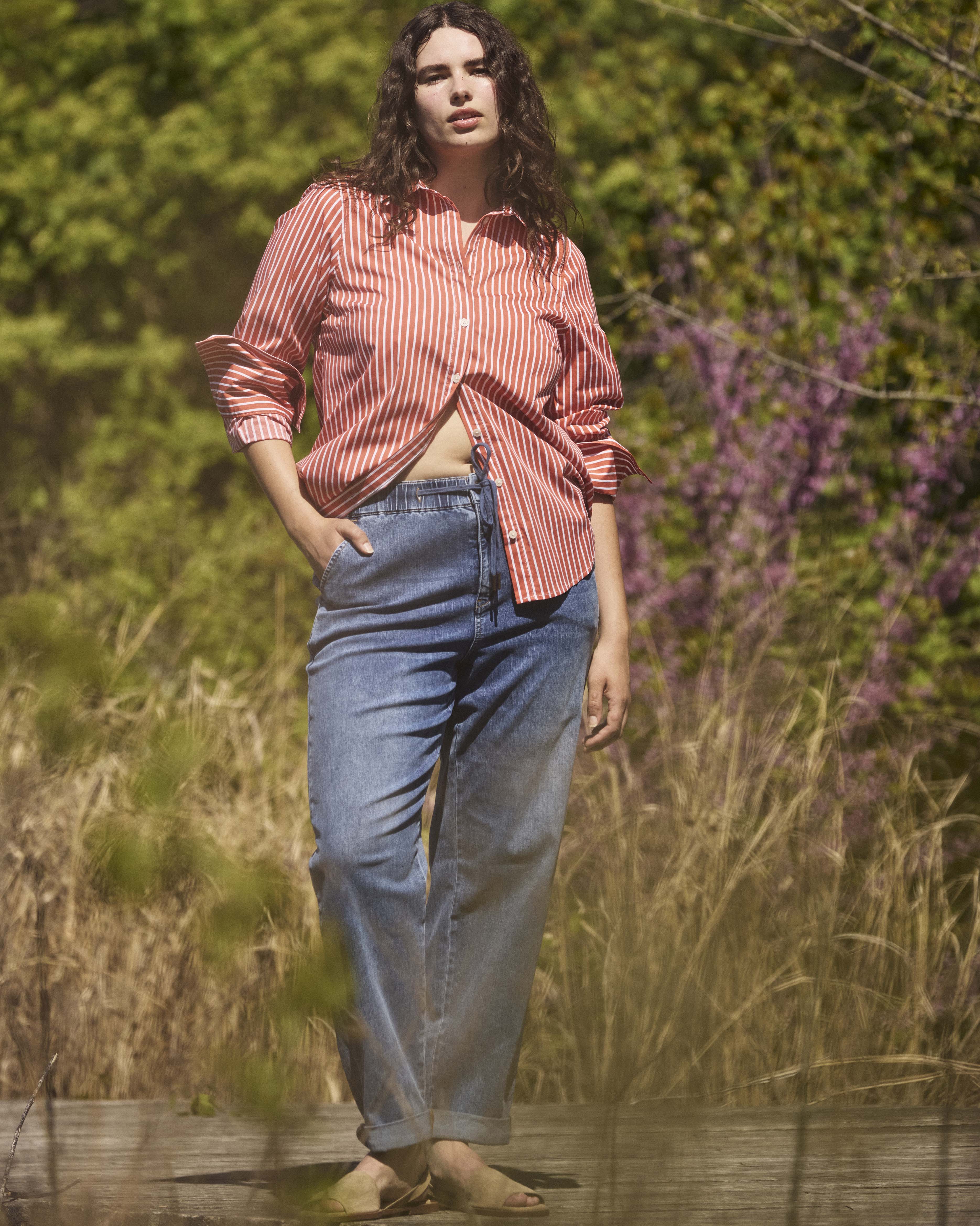 Henning x US Madison Shirt - Coral Reef/White Stripe