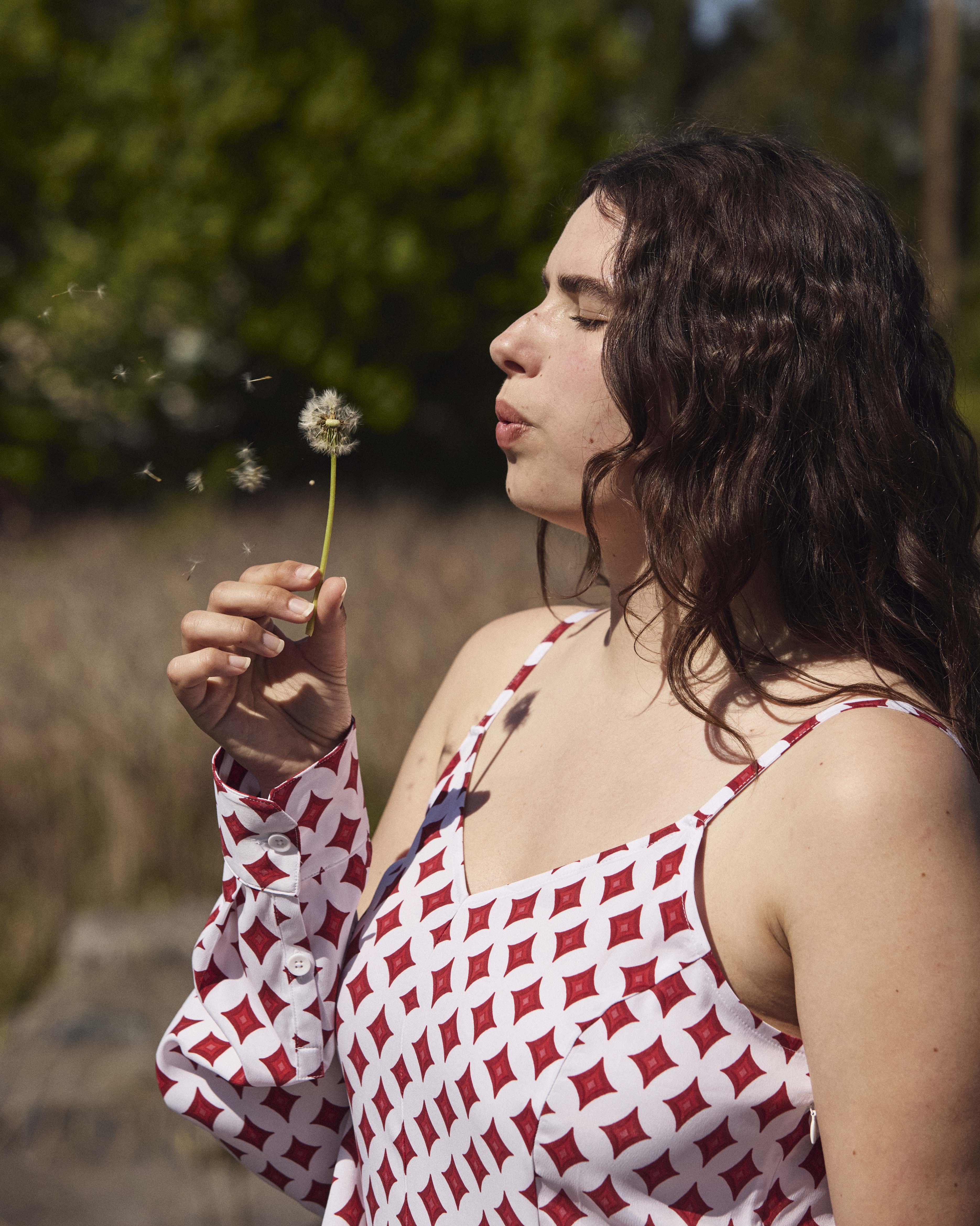 Amber Cooling Cupro Slip Dress - Morningstar Print in Red