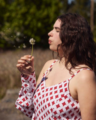 Amber Cooling Cupro Slip Dress - Morningstar Print in Red