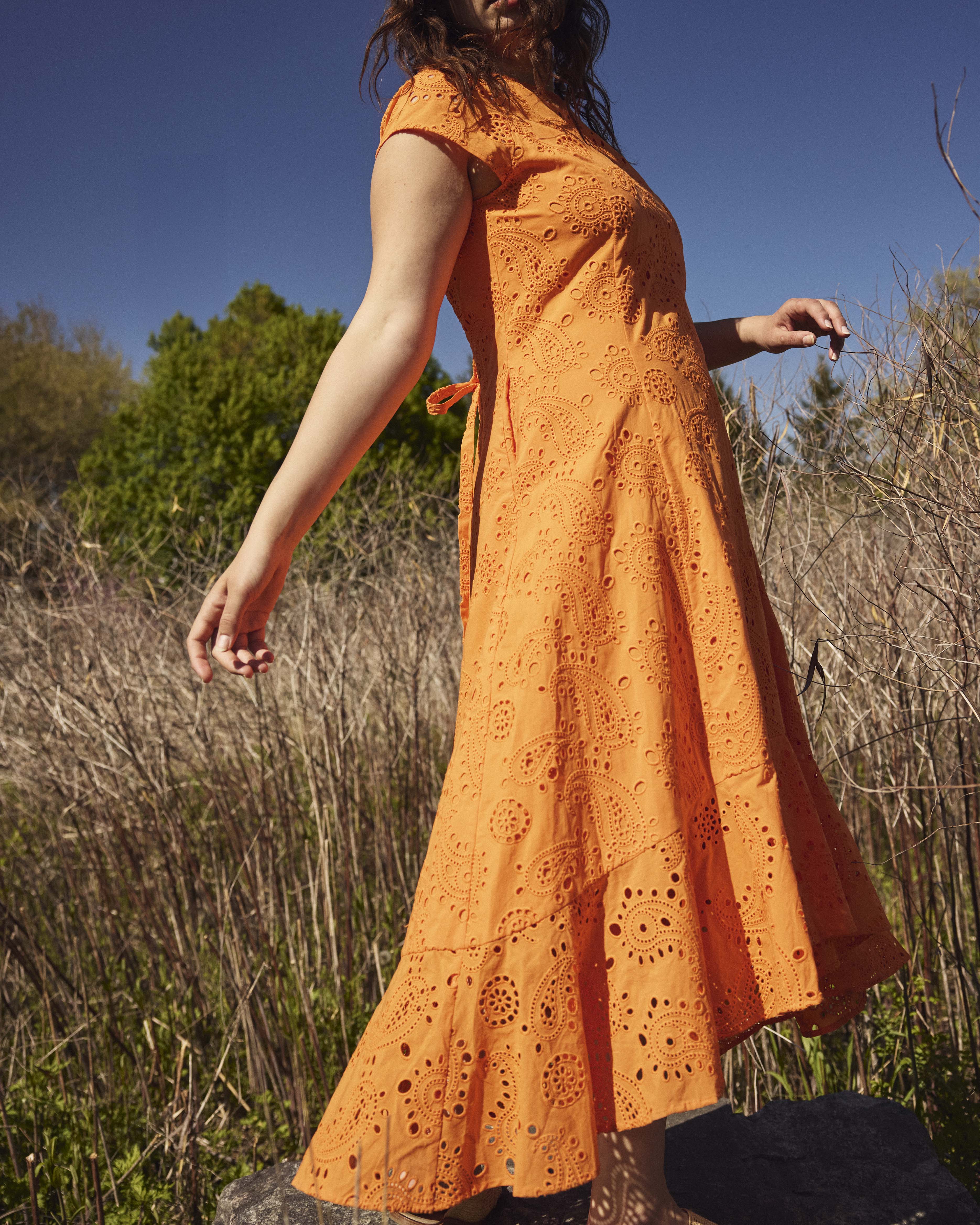 Sunset Cotton Eyelet Flounce Dress - Arancia