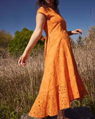 Sunset Cotton Eyelet Flounce Dress - Arancia