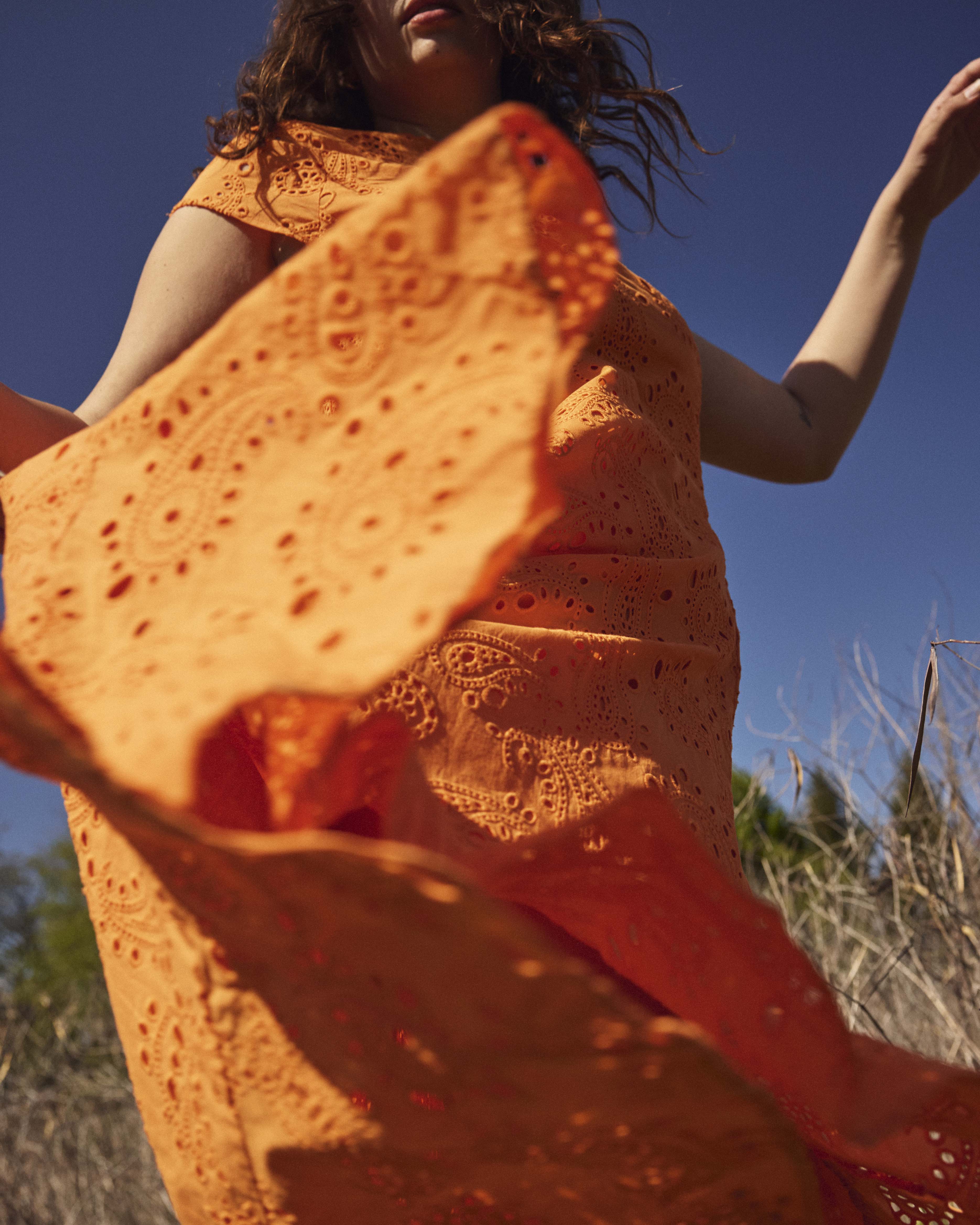 Sunset Cotton Eyelet Flounce Dress - Arancia